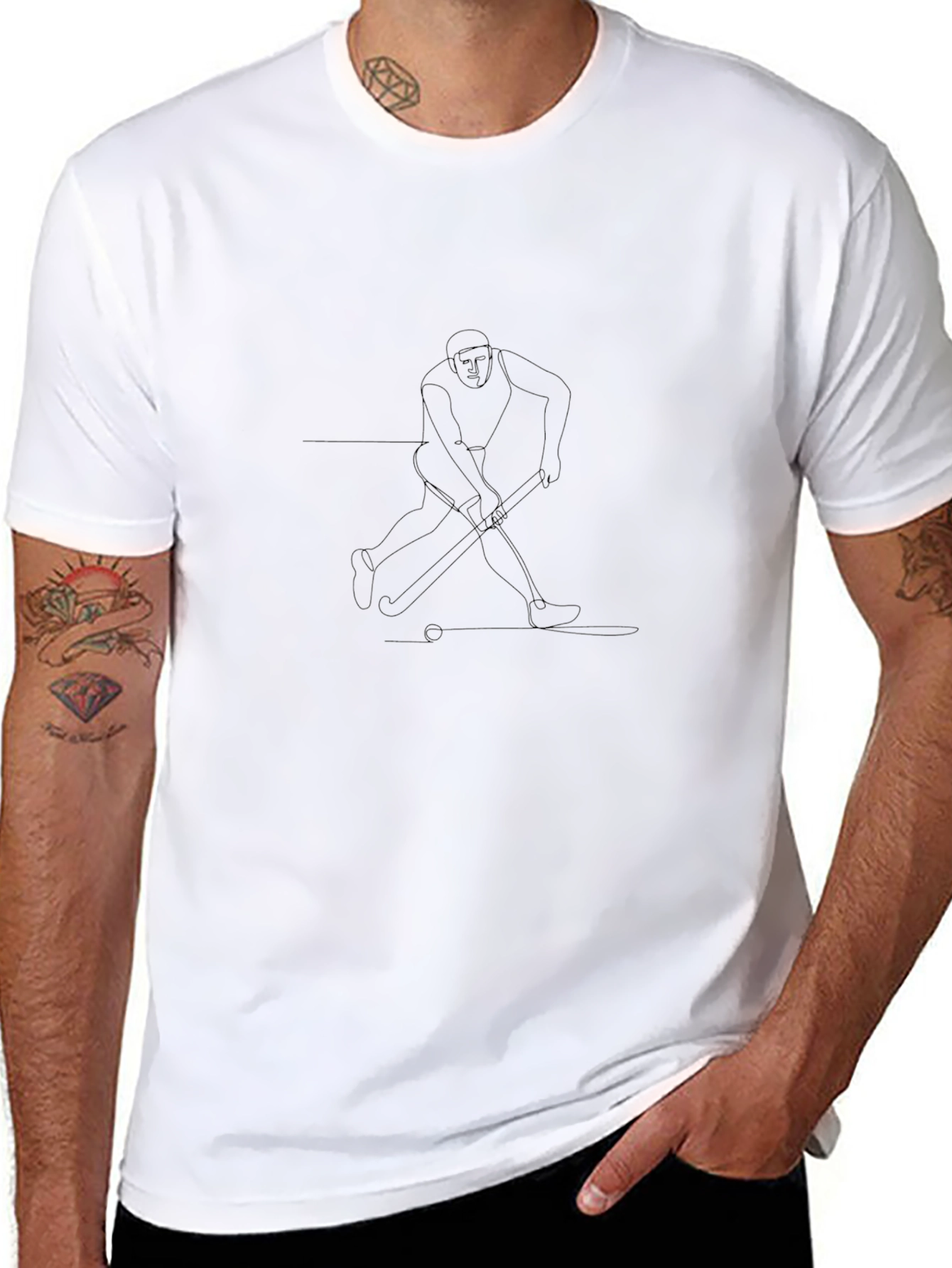Hockey Player Line Art Graphic Tee