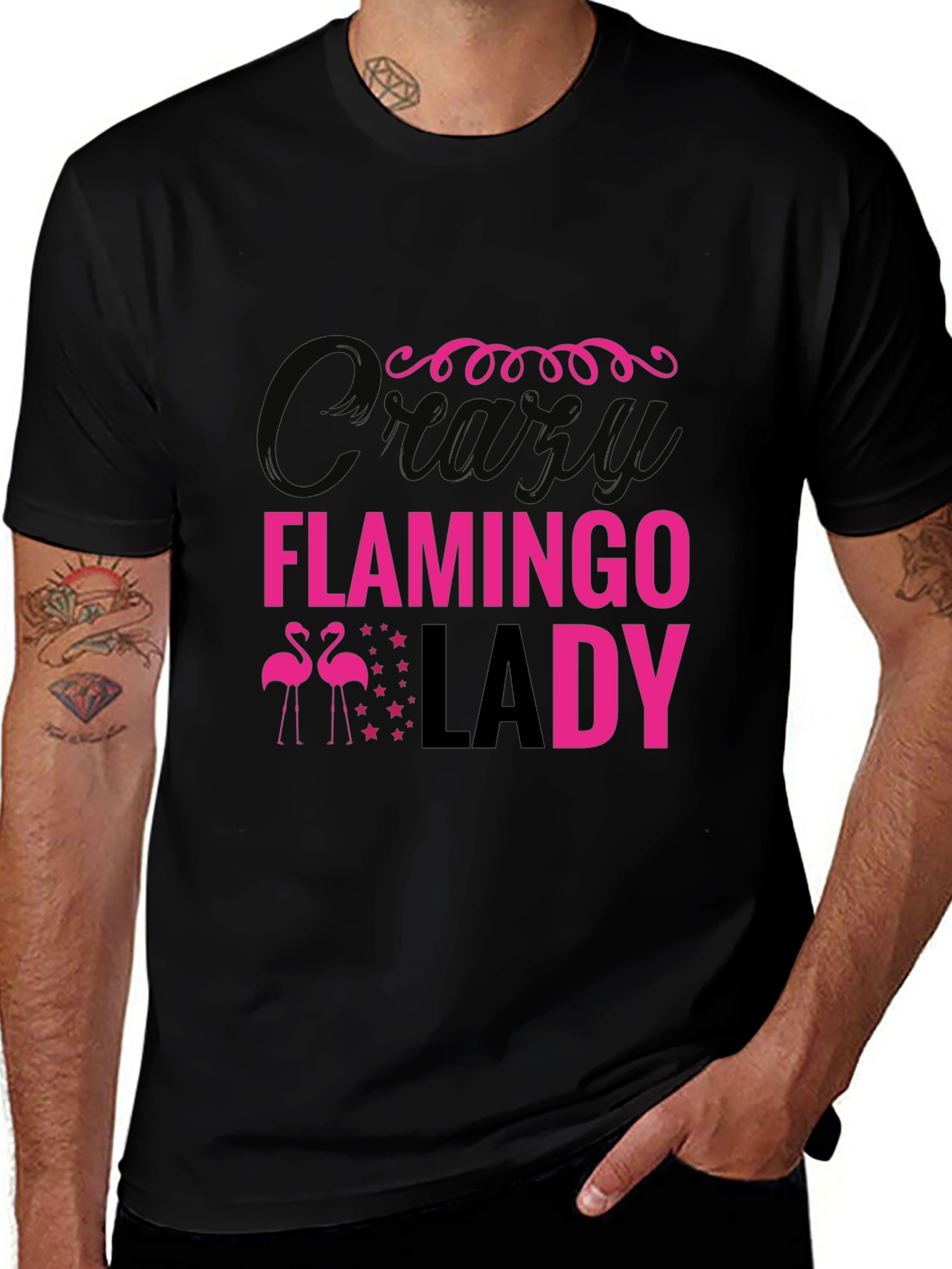 Crazy Flamingo Lady T-Shirt - Fun Pink Print