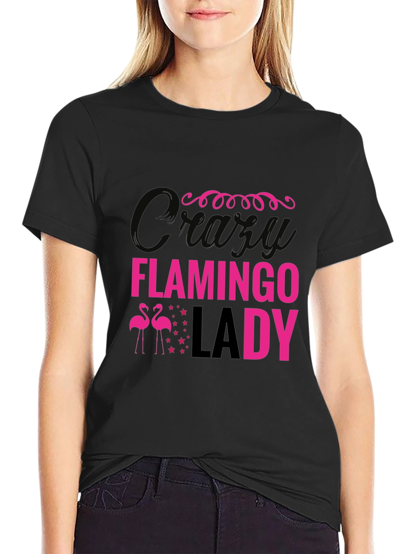 Crazy Flamingo Lady T-Shirt - Fun Pink Print