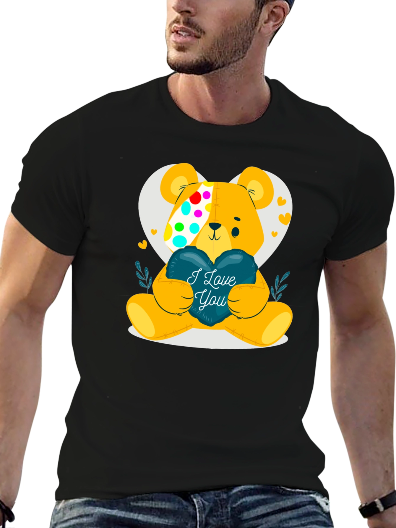 I Love You Teddy Bear Graphic Tee - Black