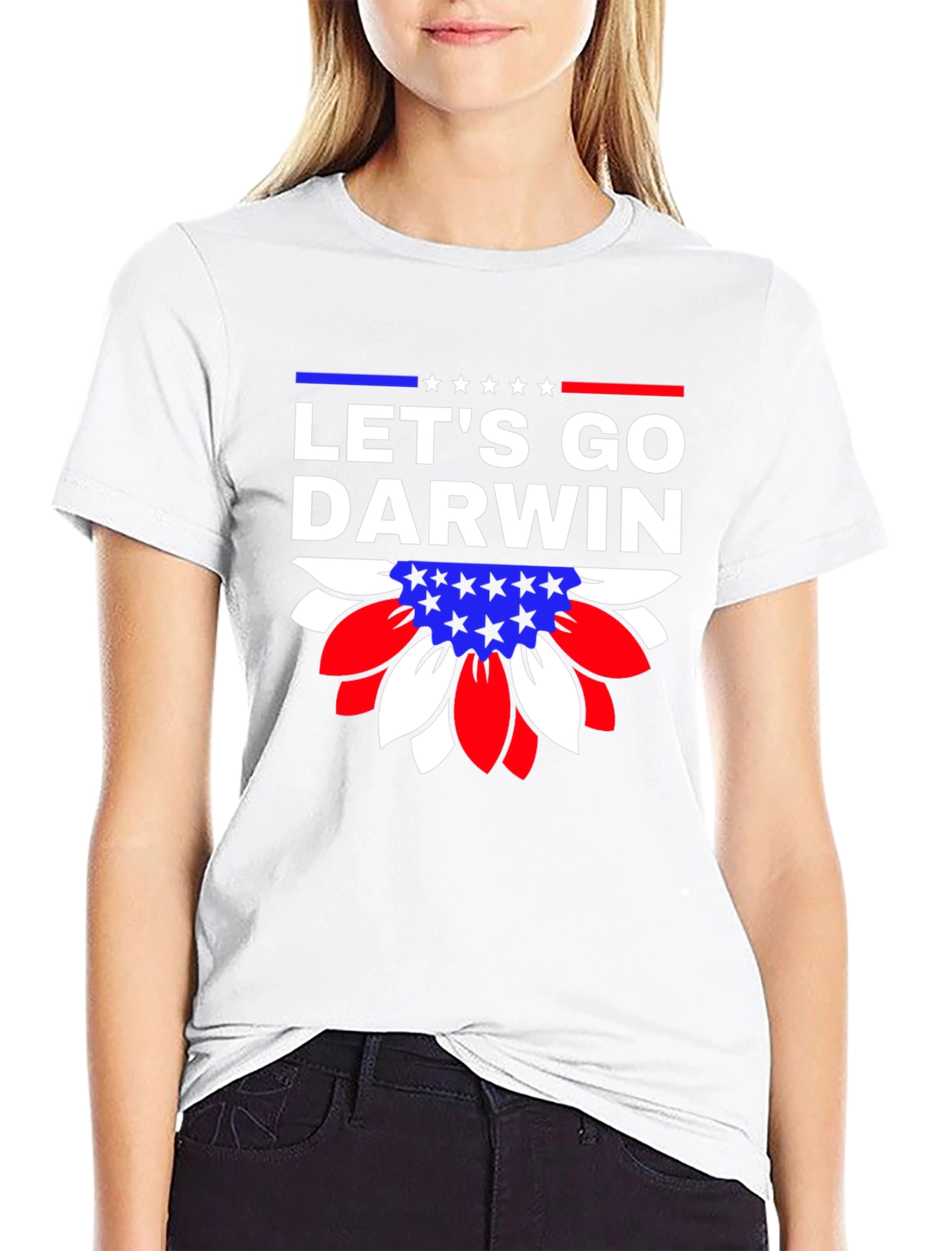 Lets Go Darwin Graphic Tee - Patriotic Sunflower Design