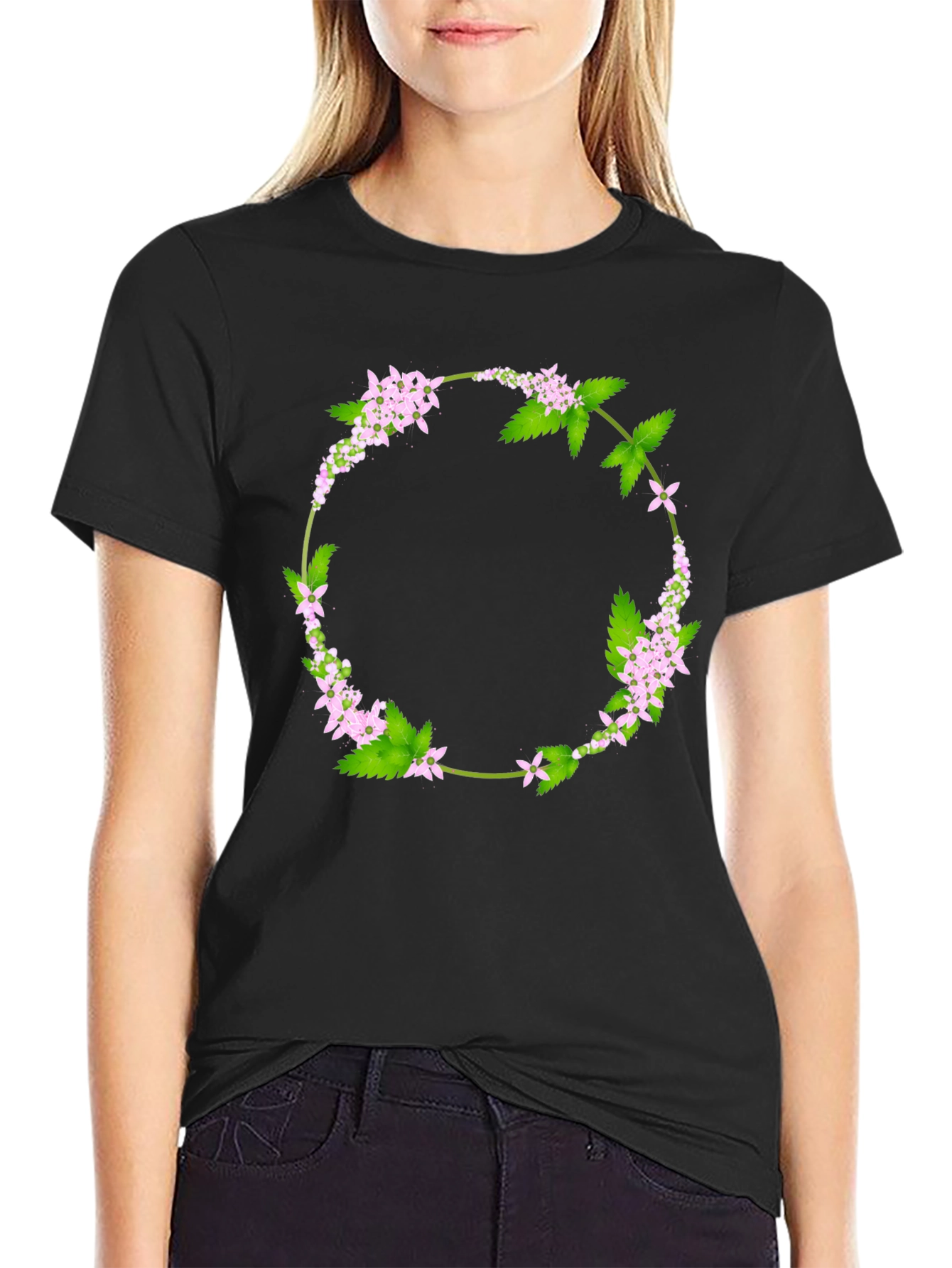 Floral Wreath Graphic Tee - Nature Inspired Design