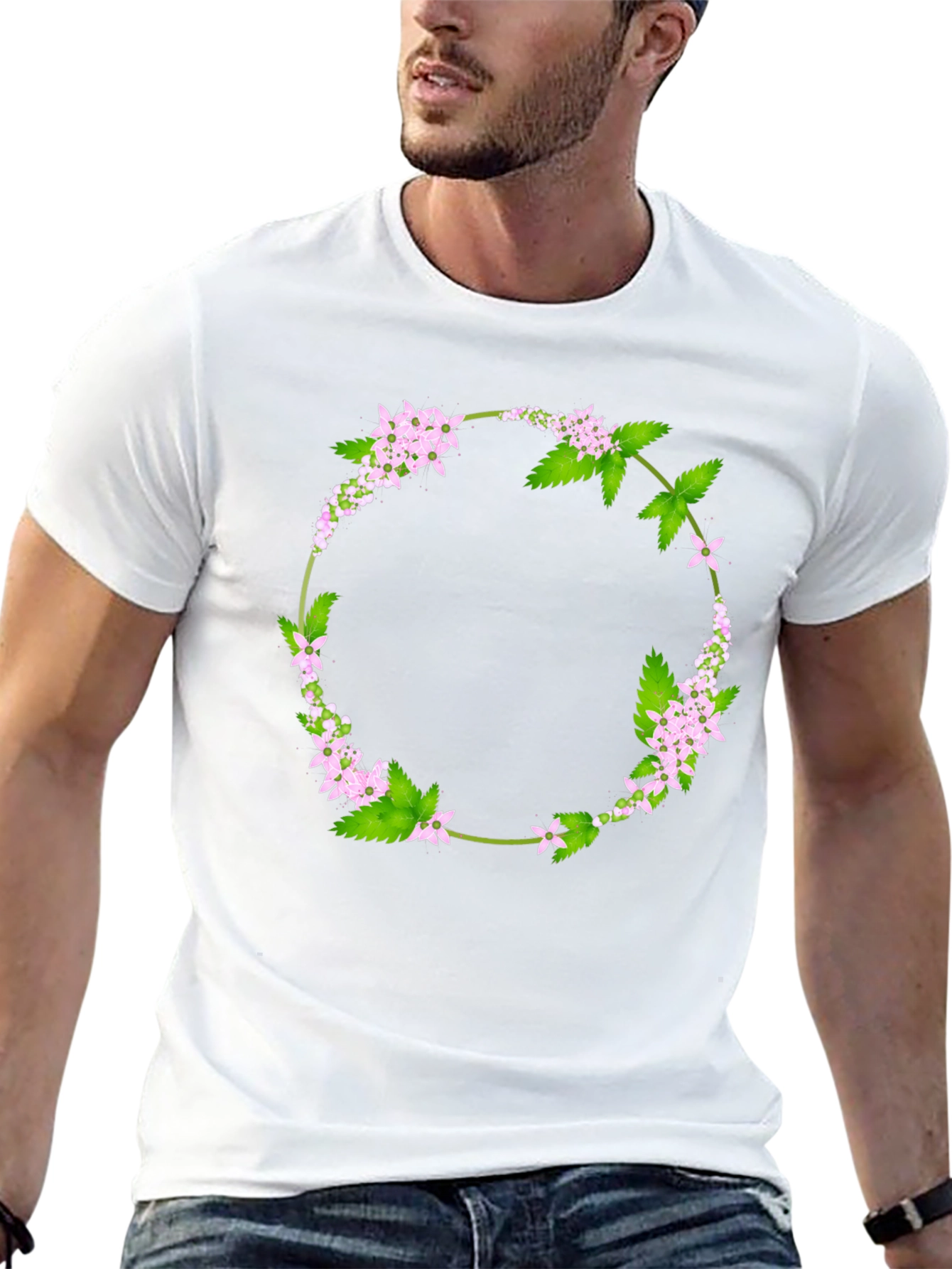 Floral Wreath Graphic Tee - Nature Inspired Design