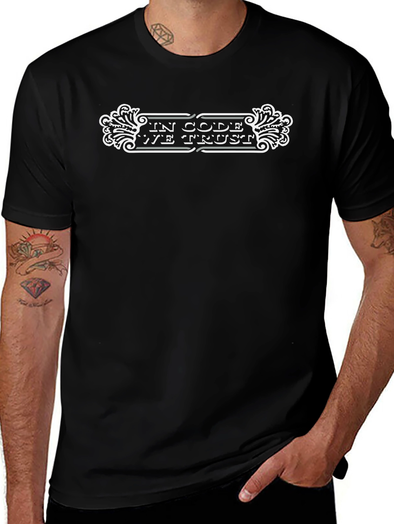 In Code We Trust Black Graphic Tee
