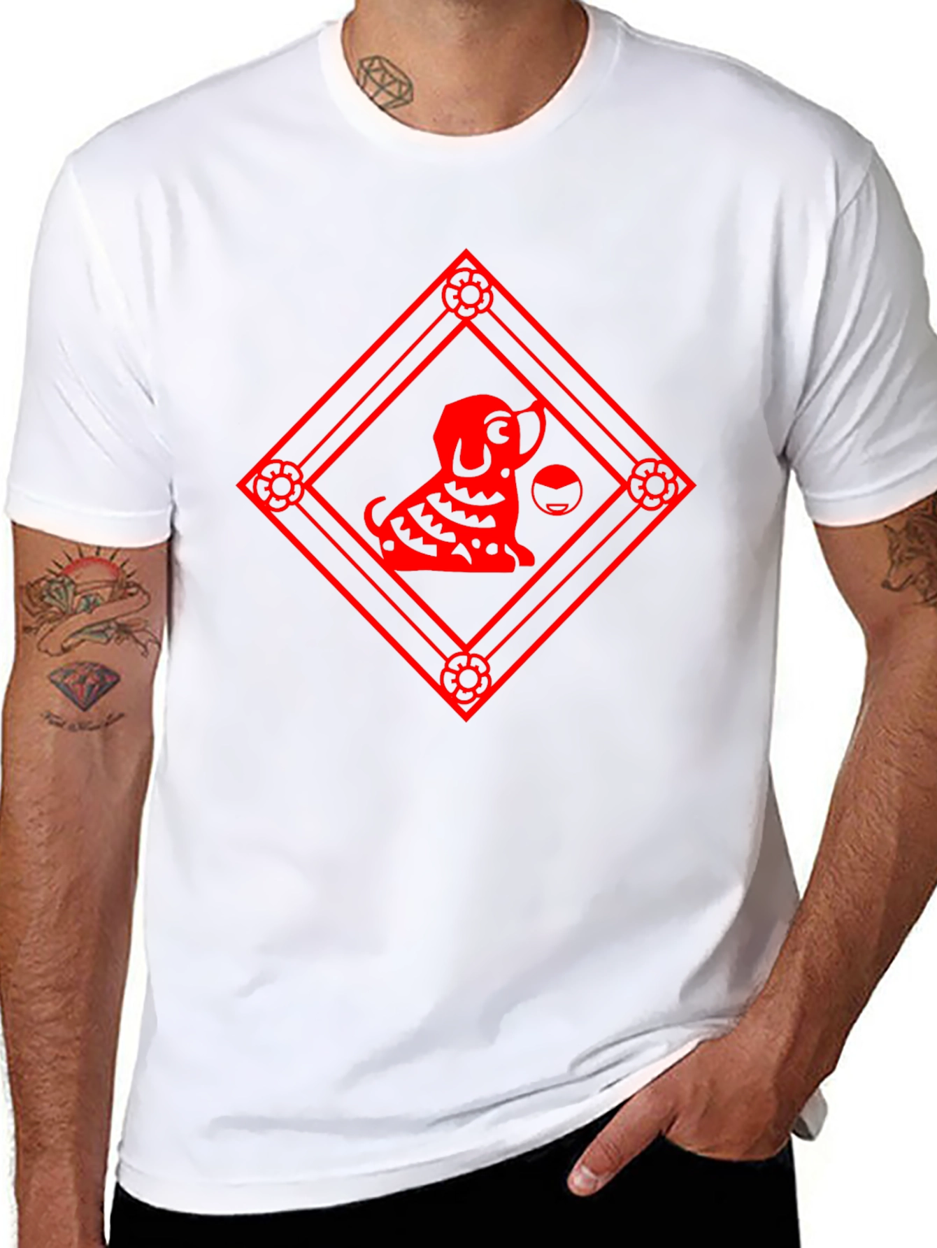 Black T-Shirt with Red Dog Graphic