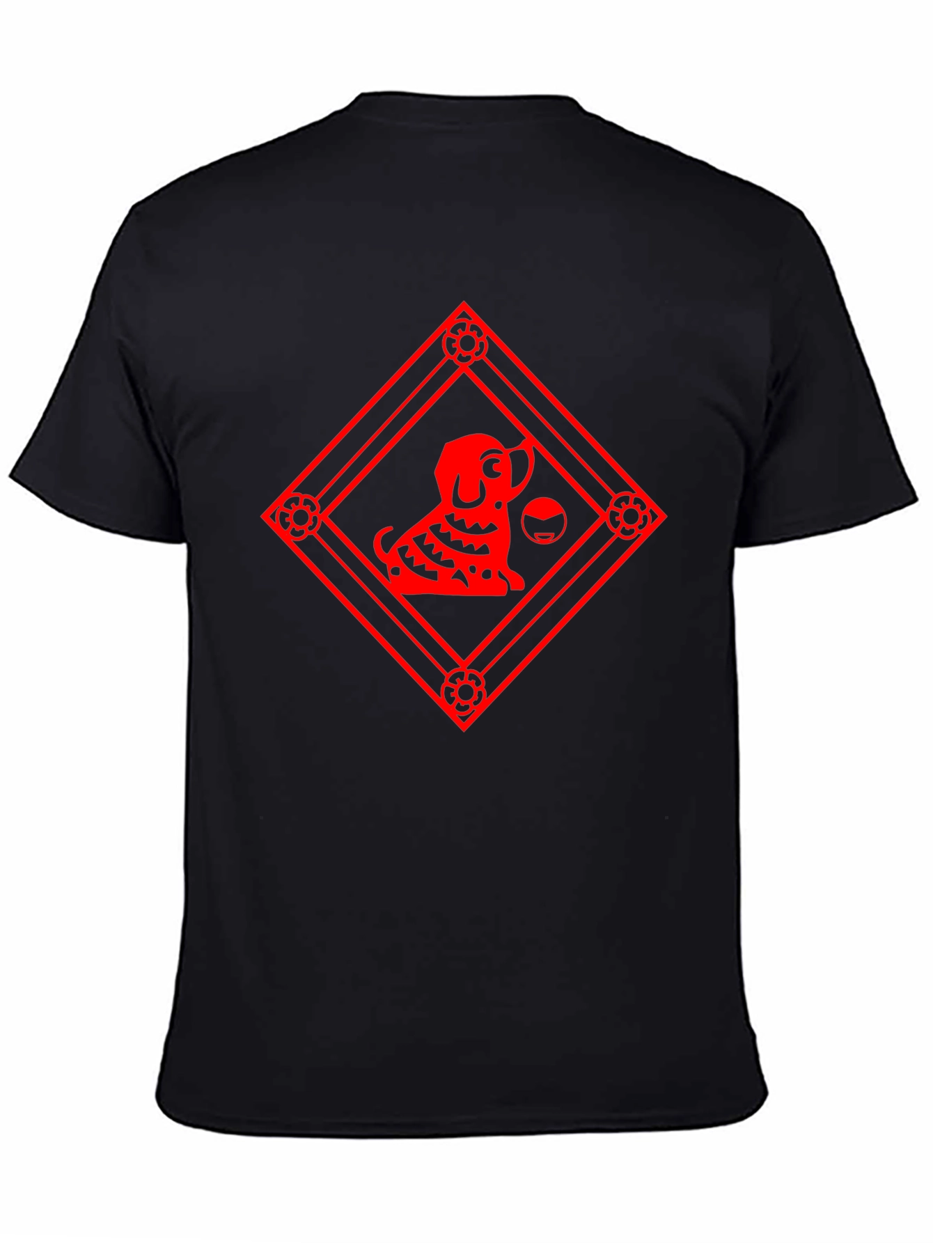 Black T-Shirt with Red Dog Graphic