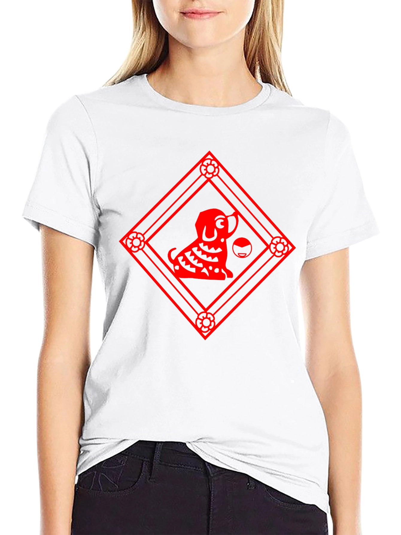Black T-Shirt with Red Dog Graphic