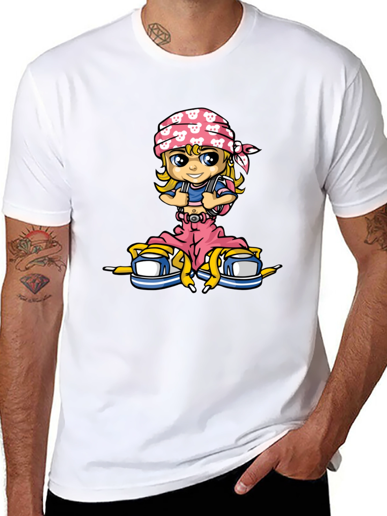 Cartoon Girl T-Shirt - Black Cotton Tee