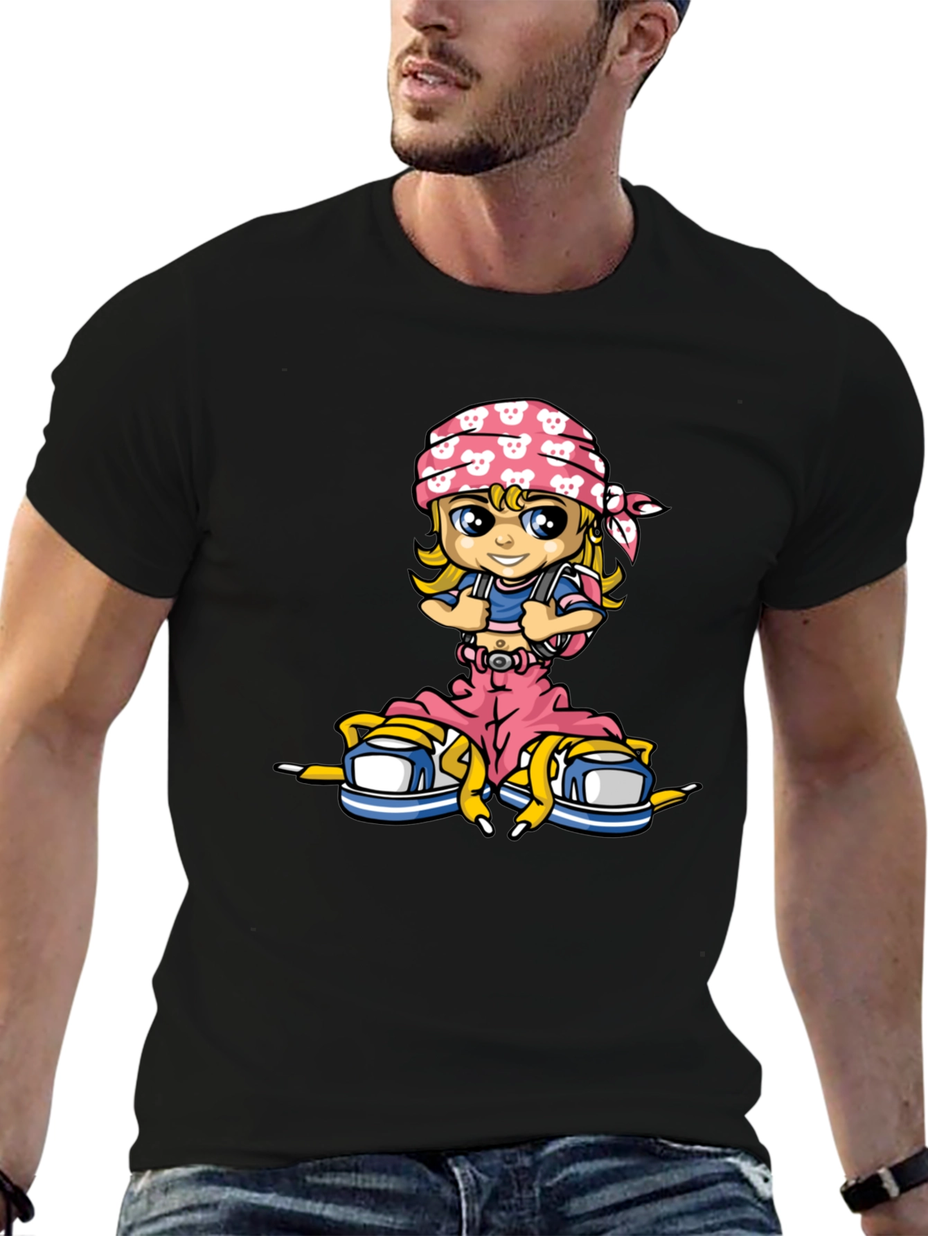 Cartoon Girl T-Shirt - Black Cotton Tee