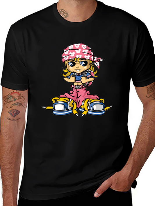 Cartoon Girl T-Shirt - Black Cotton Tee