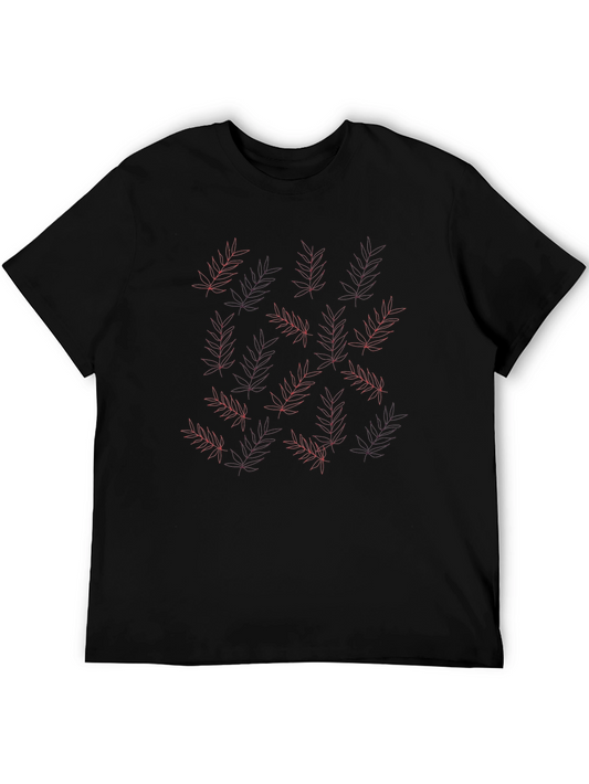 Black T-Shirt with Red Leaf Pattern