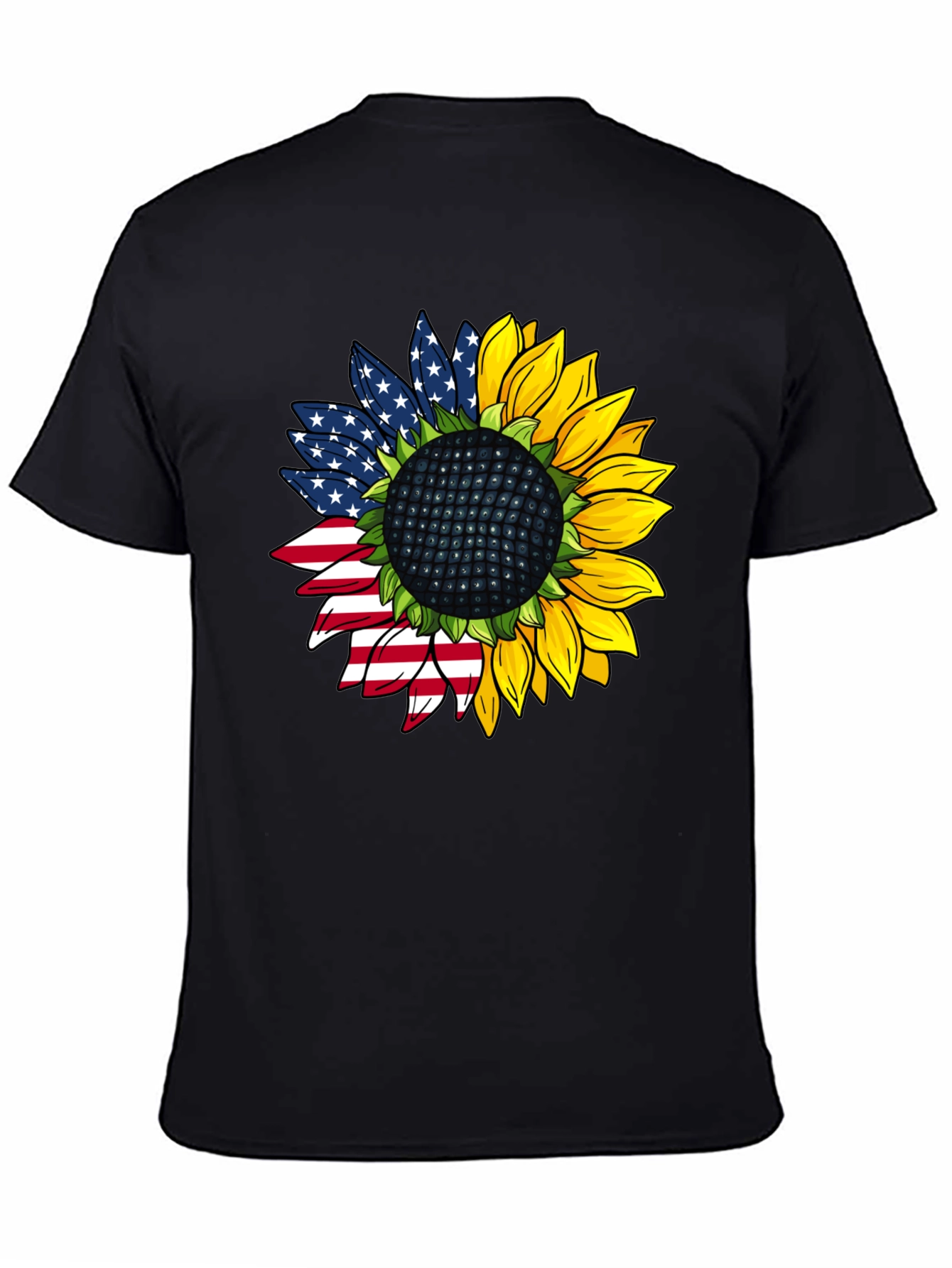 American Flag Sunflower Black T-Shirt