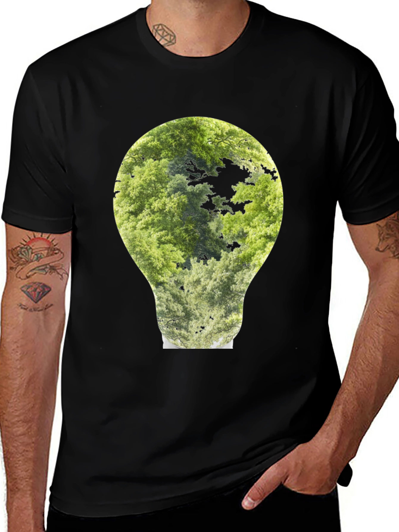Nature Bulb Graphic Tee - Black Cotton Blend