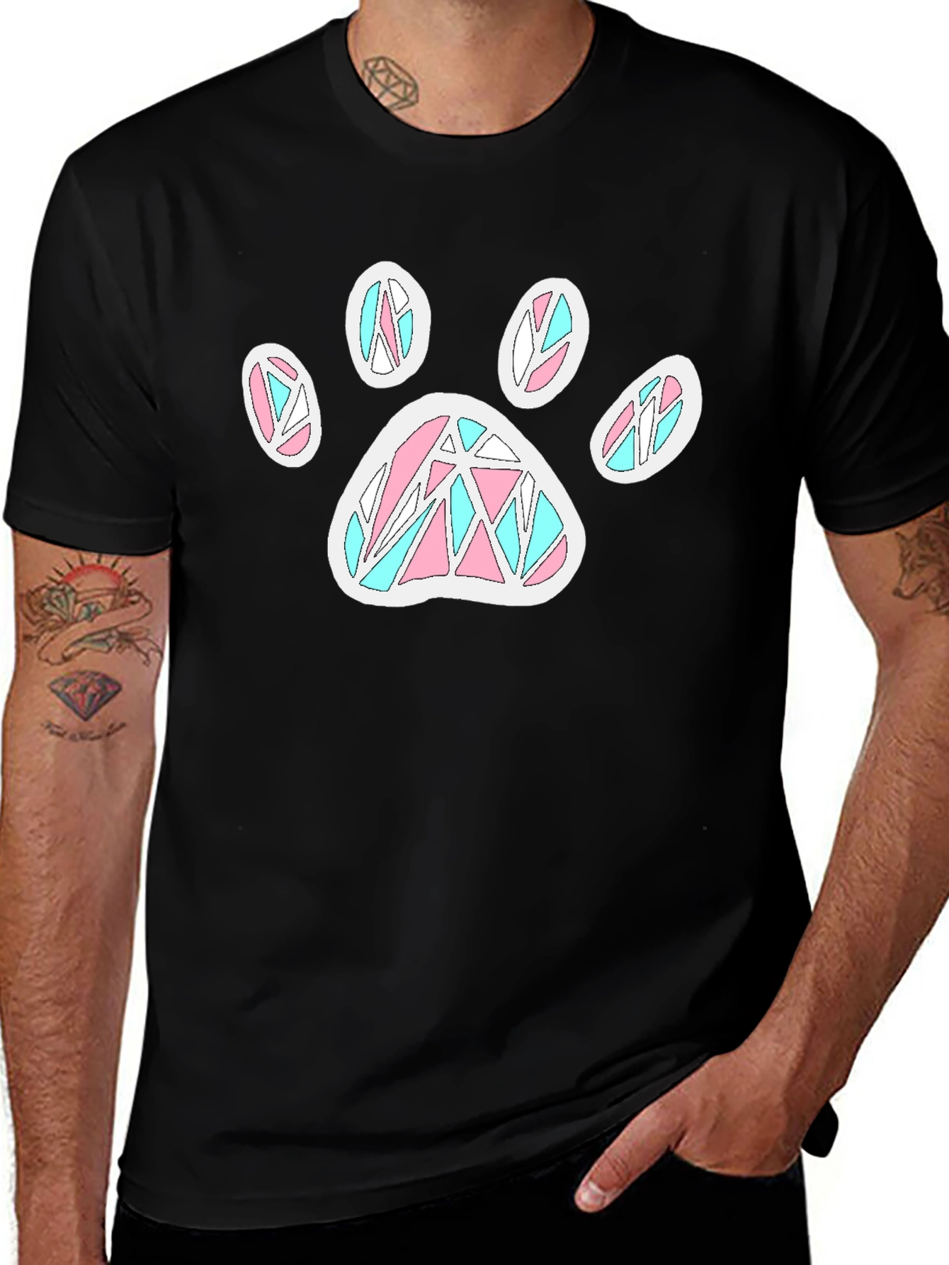 Paw Print T-Shirt - Black Cotton Blend Funky Design