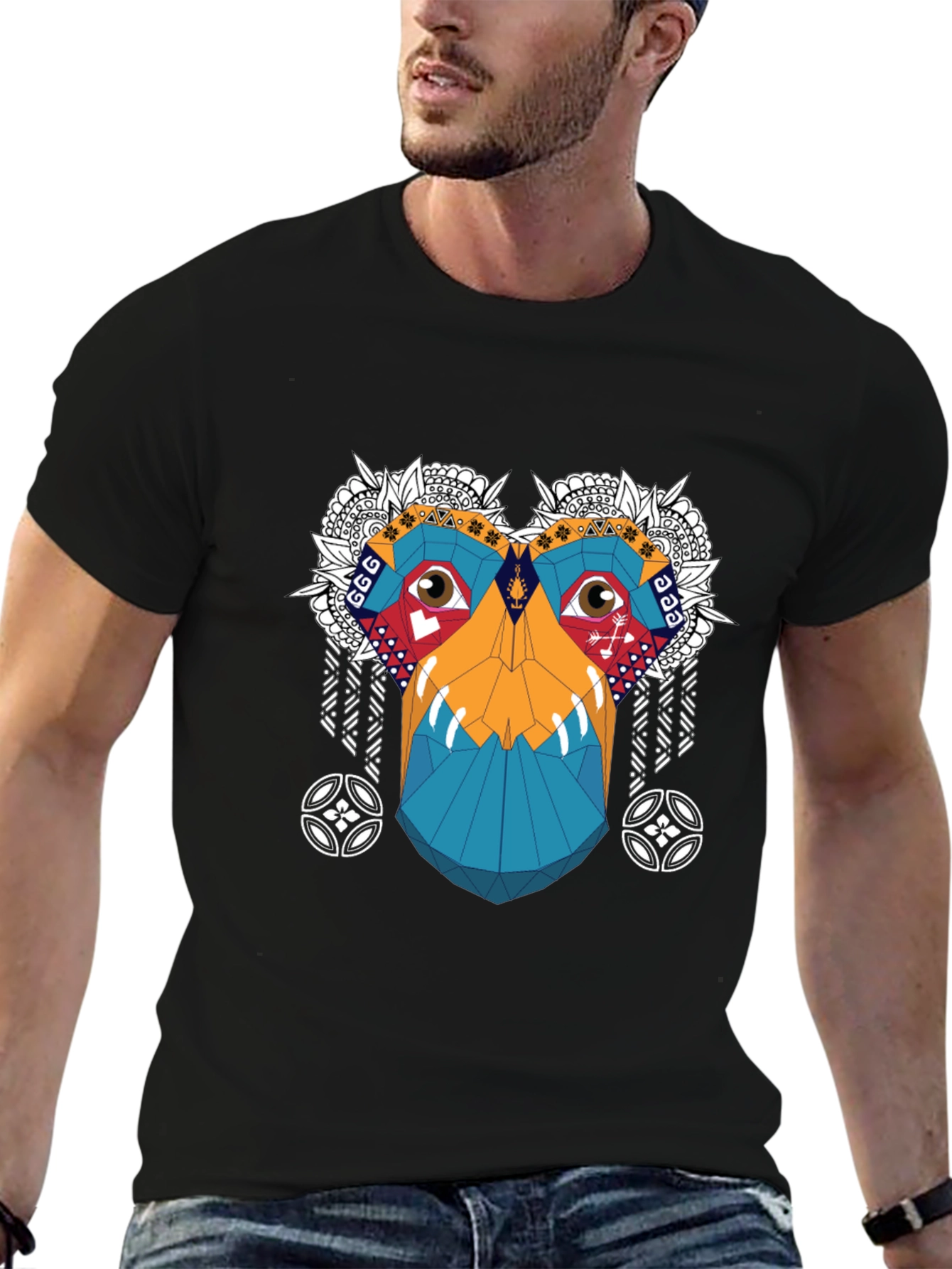 Abstract Geometric Monkey Face Graphic Tee