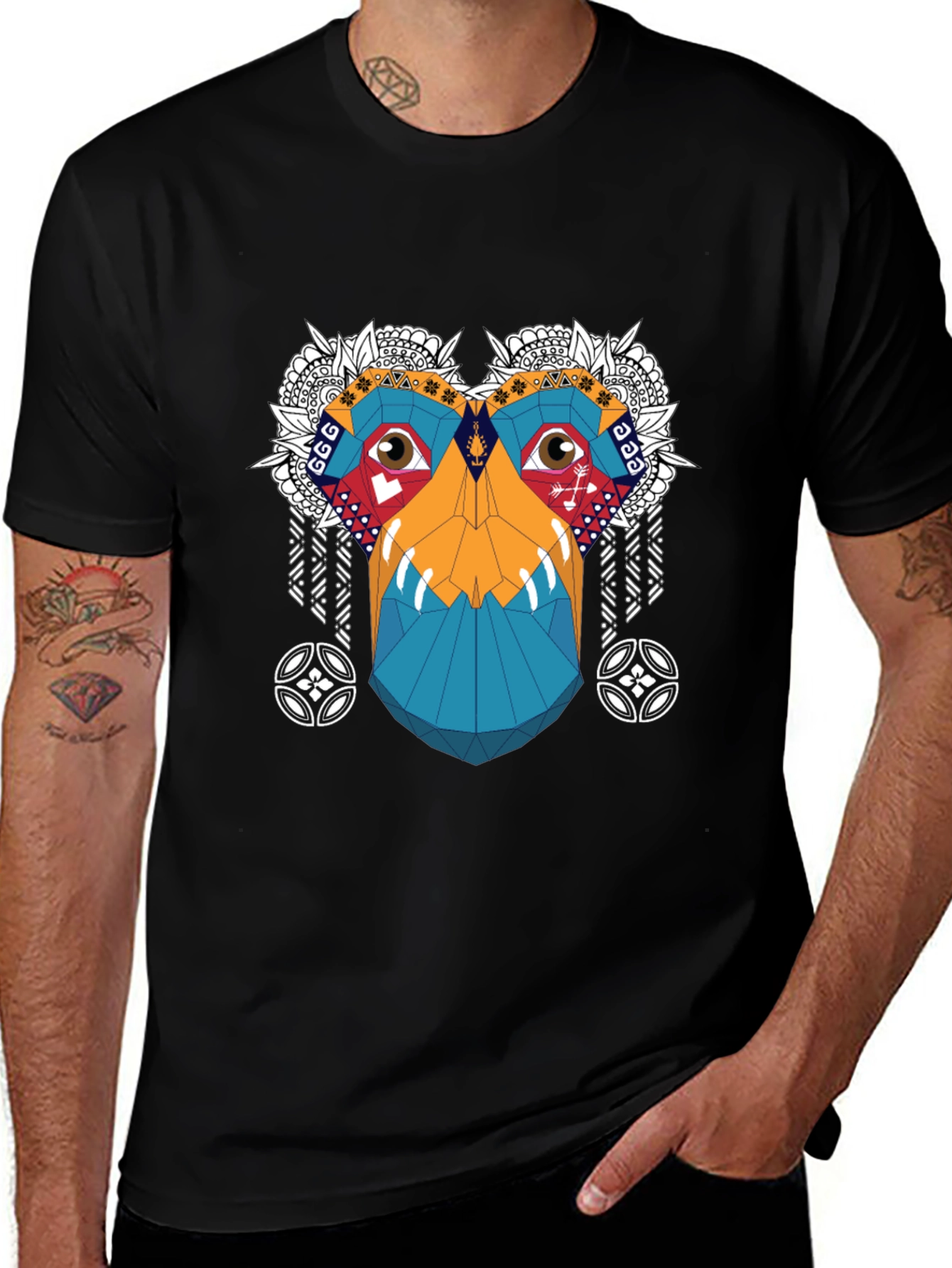 Abstract Geometric Monkey Face Graphic Tee