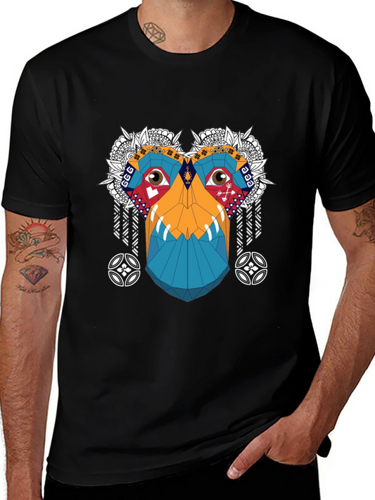 Abstract Geometric Monkey Face Graphic Tee