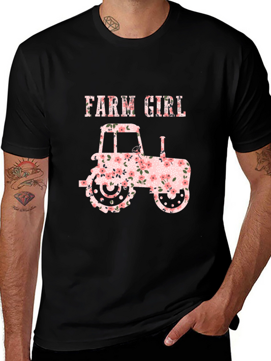 Floral Farm Girl Tractor Tee - Black Unisex T-Shirt