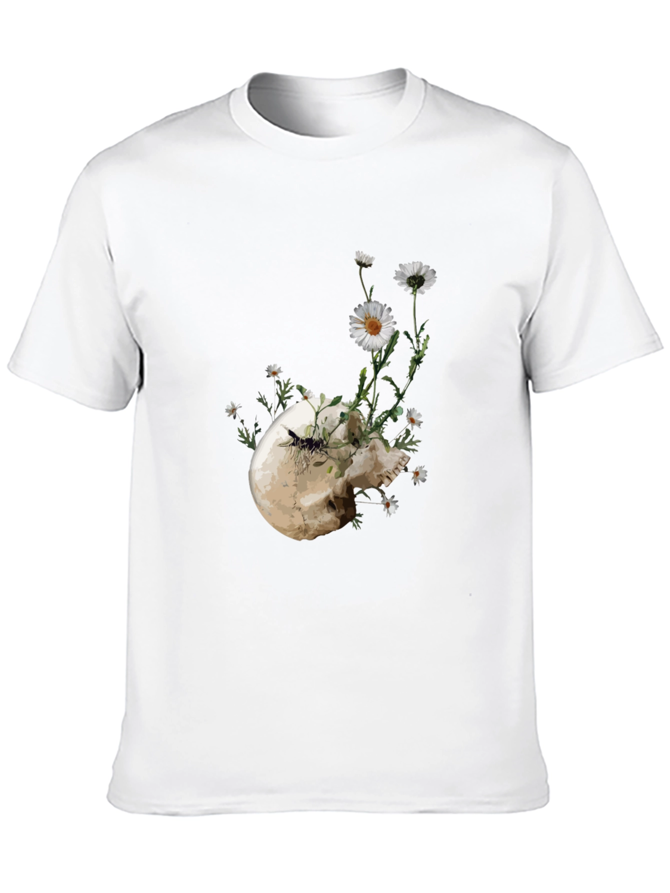 Skull and Daisy Graphic Tee - Black Cotton T-Shirt