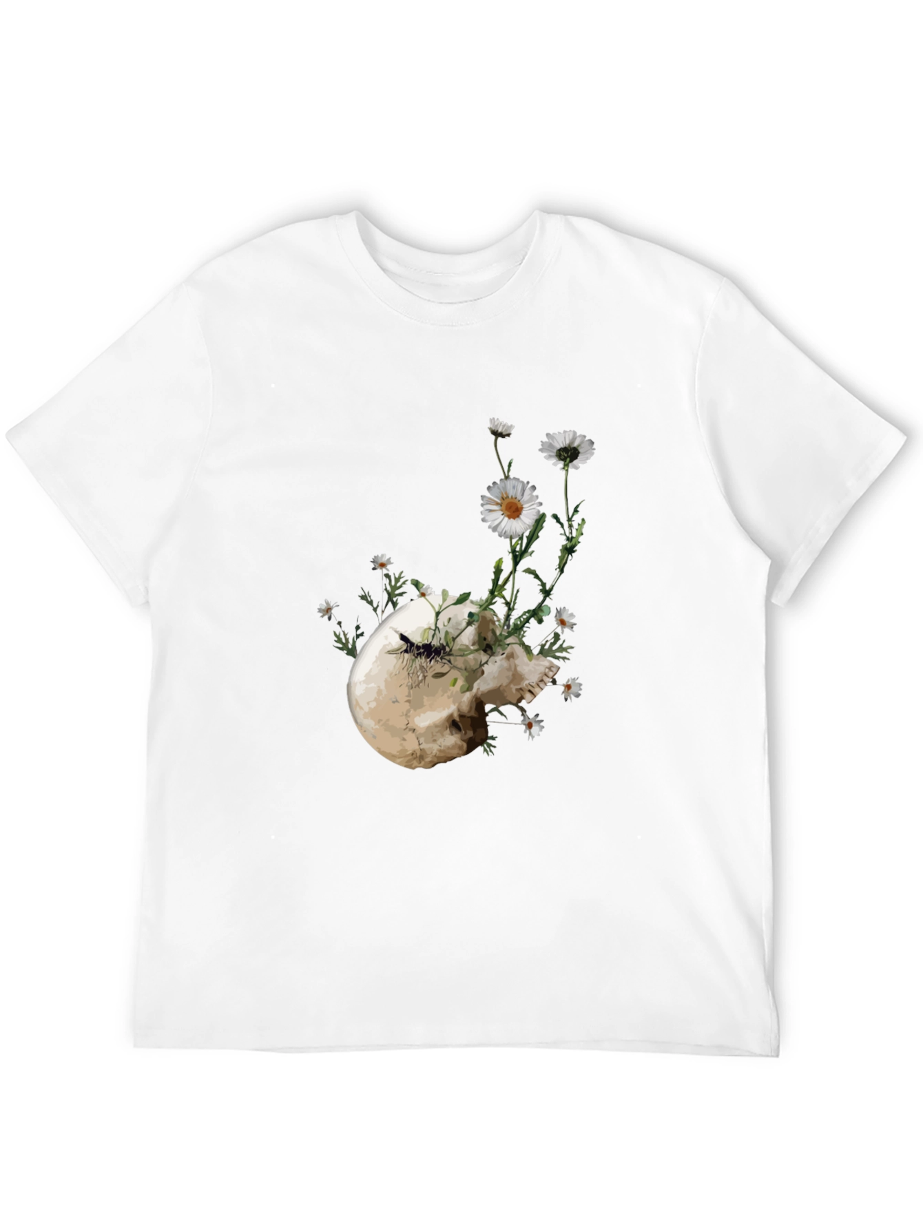 Skull and Daisy Graphic Tee - Black Cotton T-Shirt