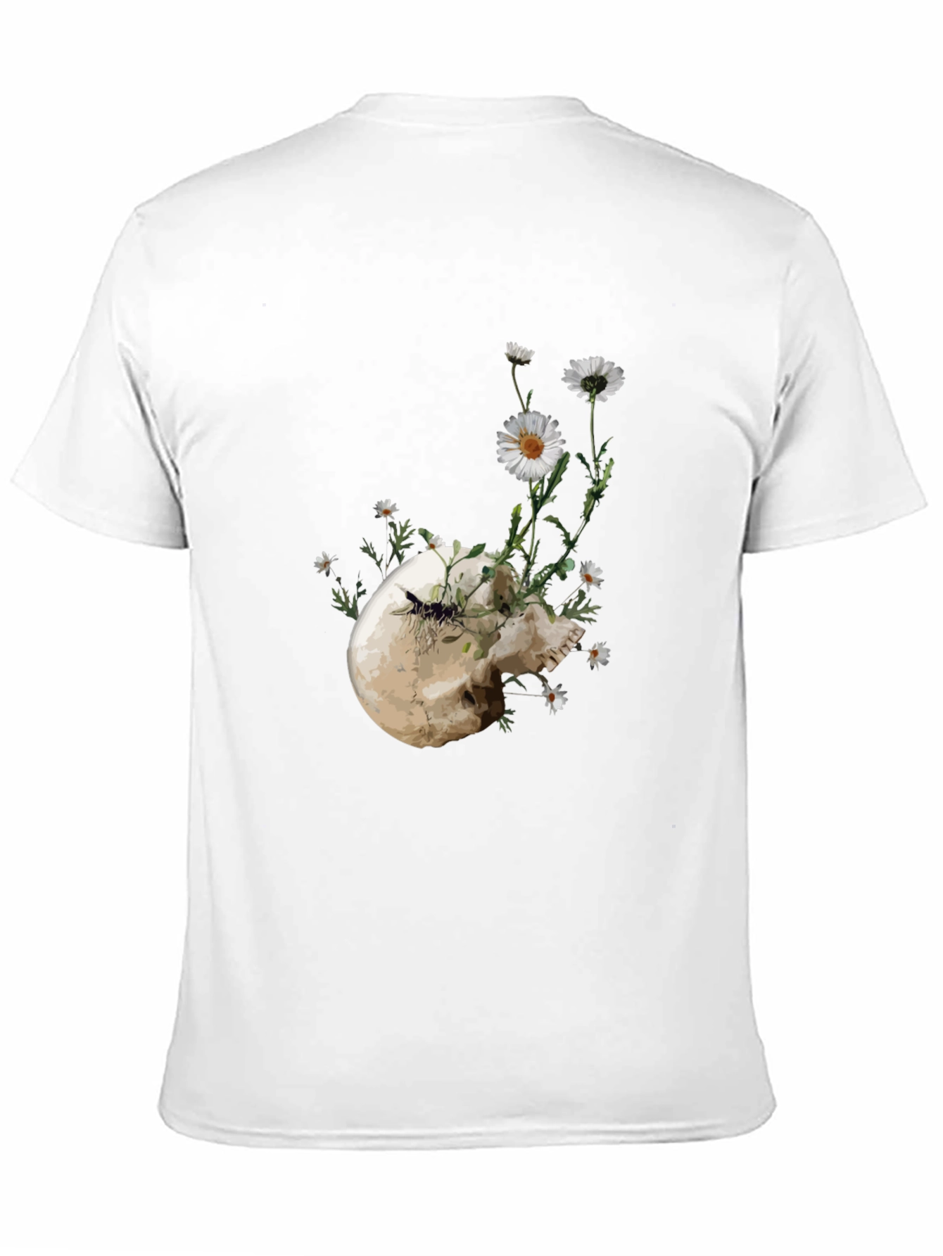 Skull and Daisy Graphic Tee - Black Cotton T-Shirt
