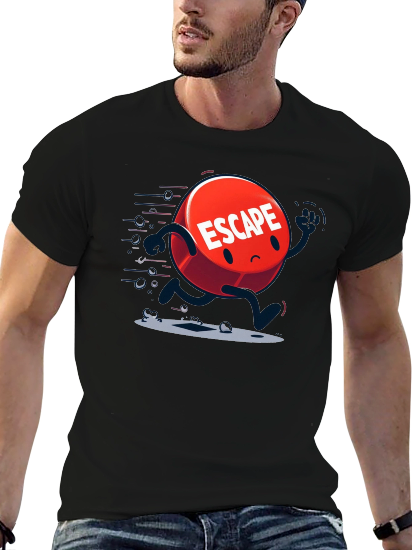 Escape Cartoon Graphic Black T-Shirt