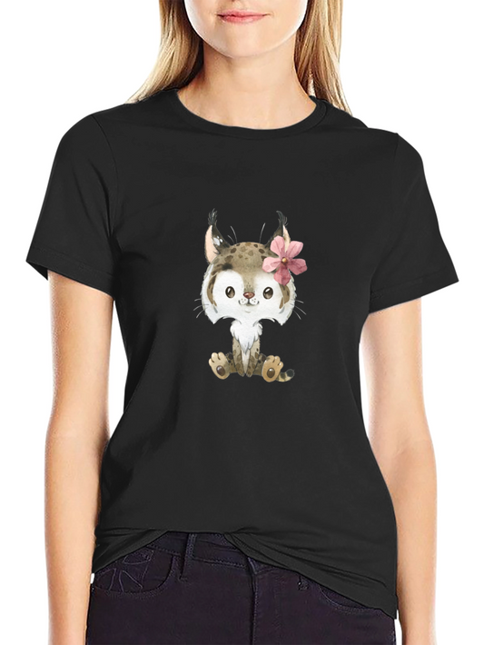Cute Lynx Kitten Black T-Shirt - Adorable Animal Graphic Tee
