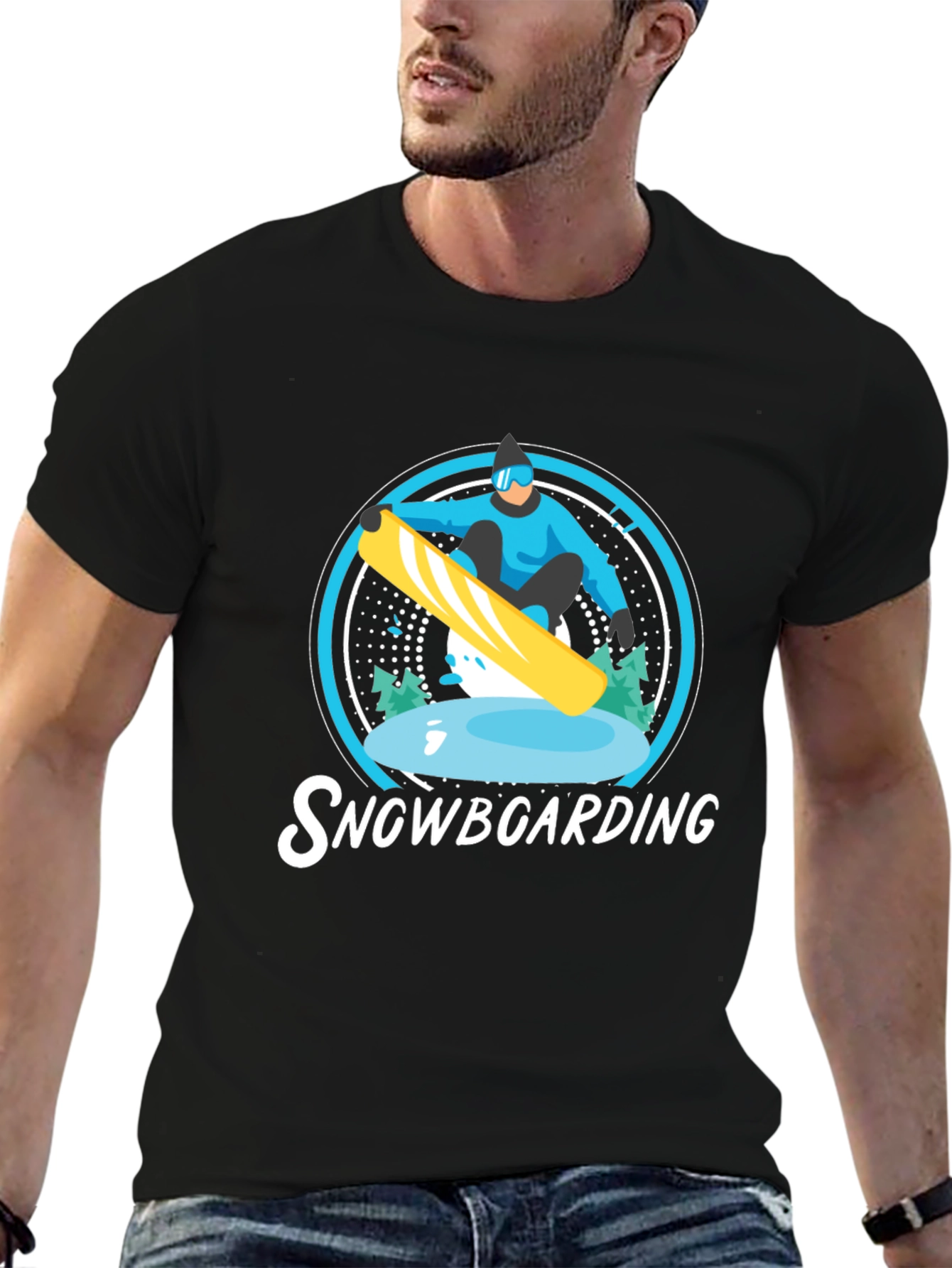 Snowboarding Graphic Tee - Black Cotton Blend