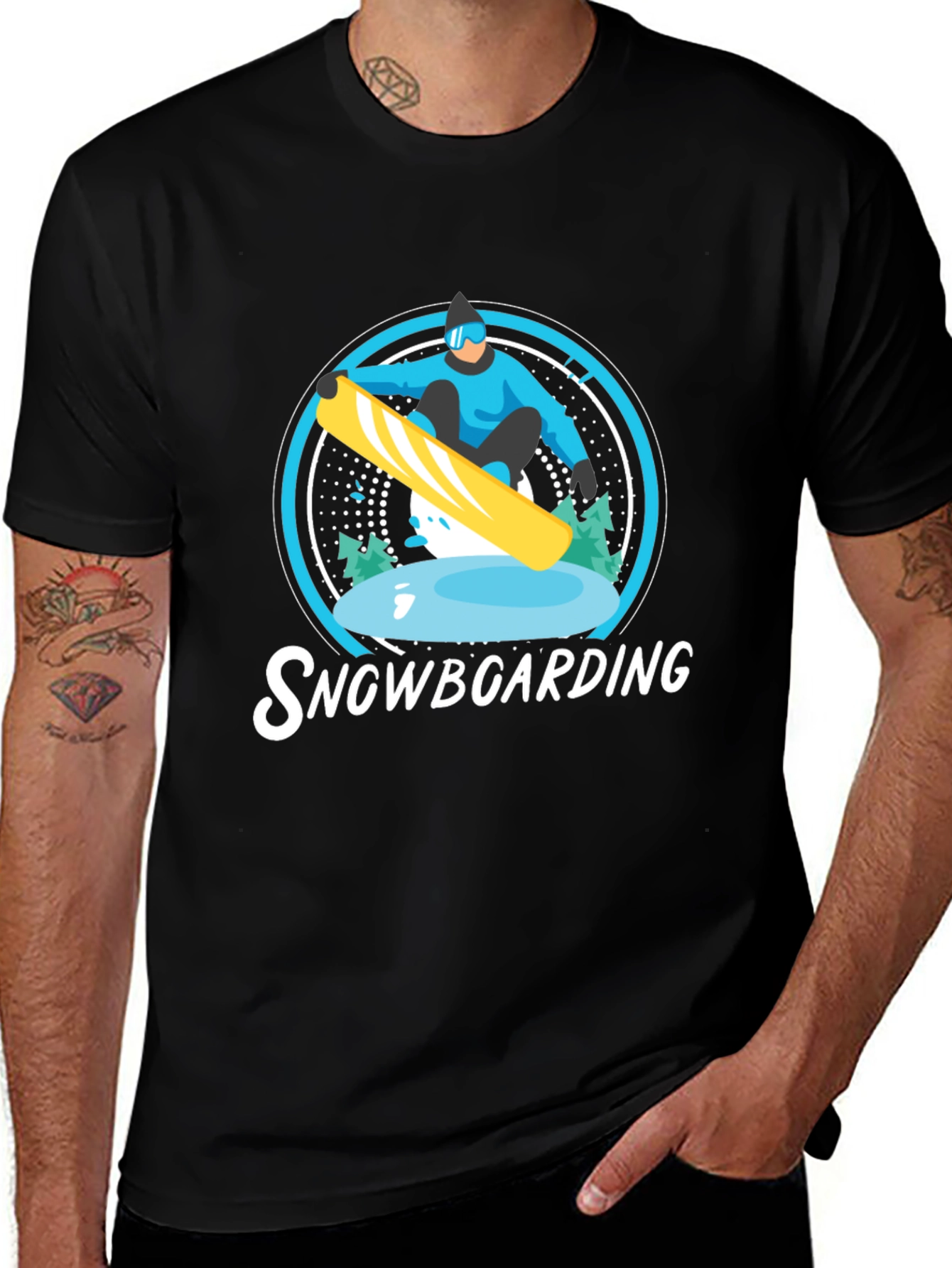 Snowboarding Graphic Tee - Black Cotton Blend