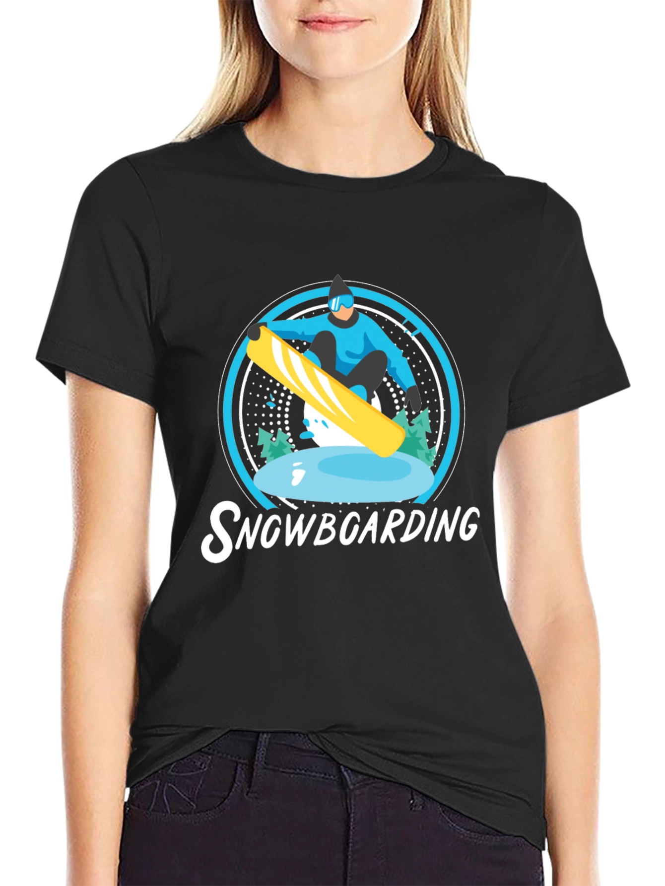 Snowboarding Graphic Tee - Black Cotton Blend