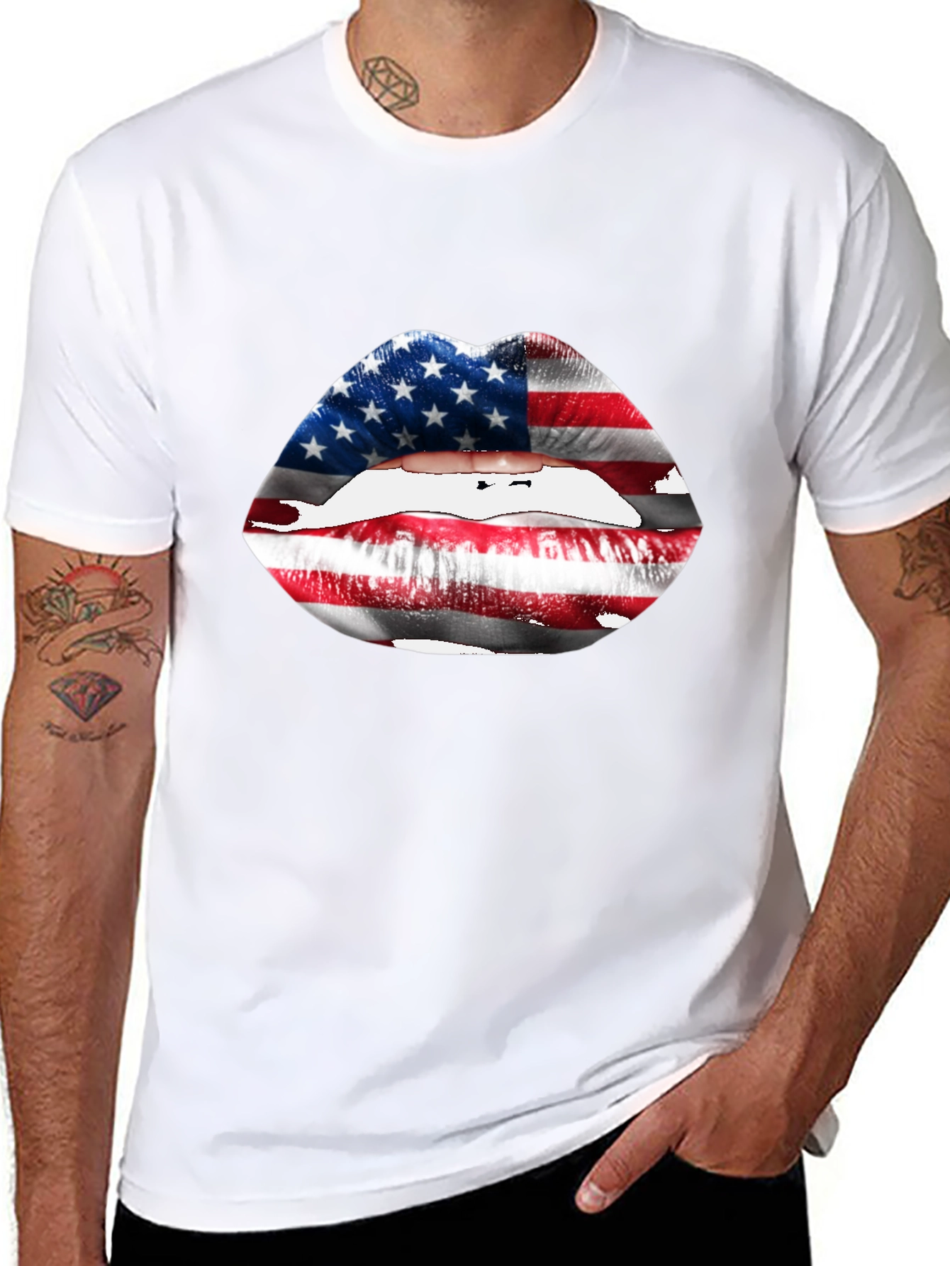 USA Flag Lips T-Shirt - Patriotic Graphic Tee