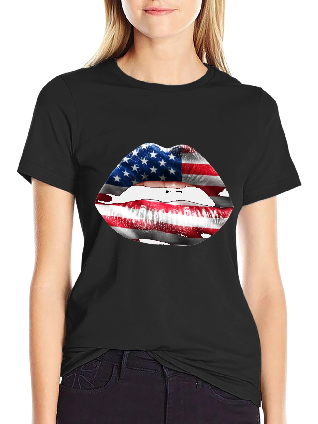 USA Flag Lips T-Shirt - Patriotic Graphic Tee