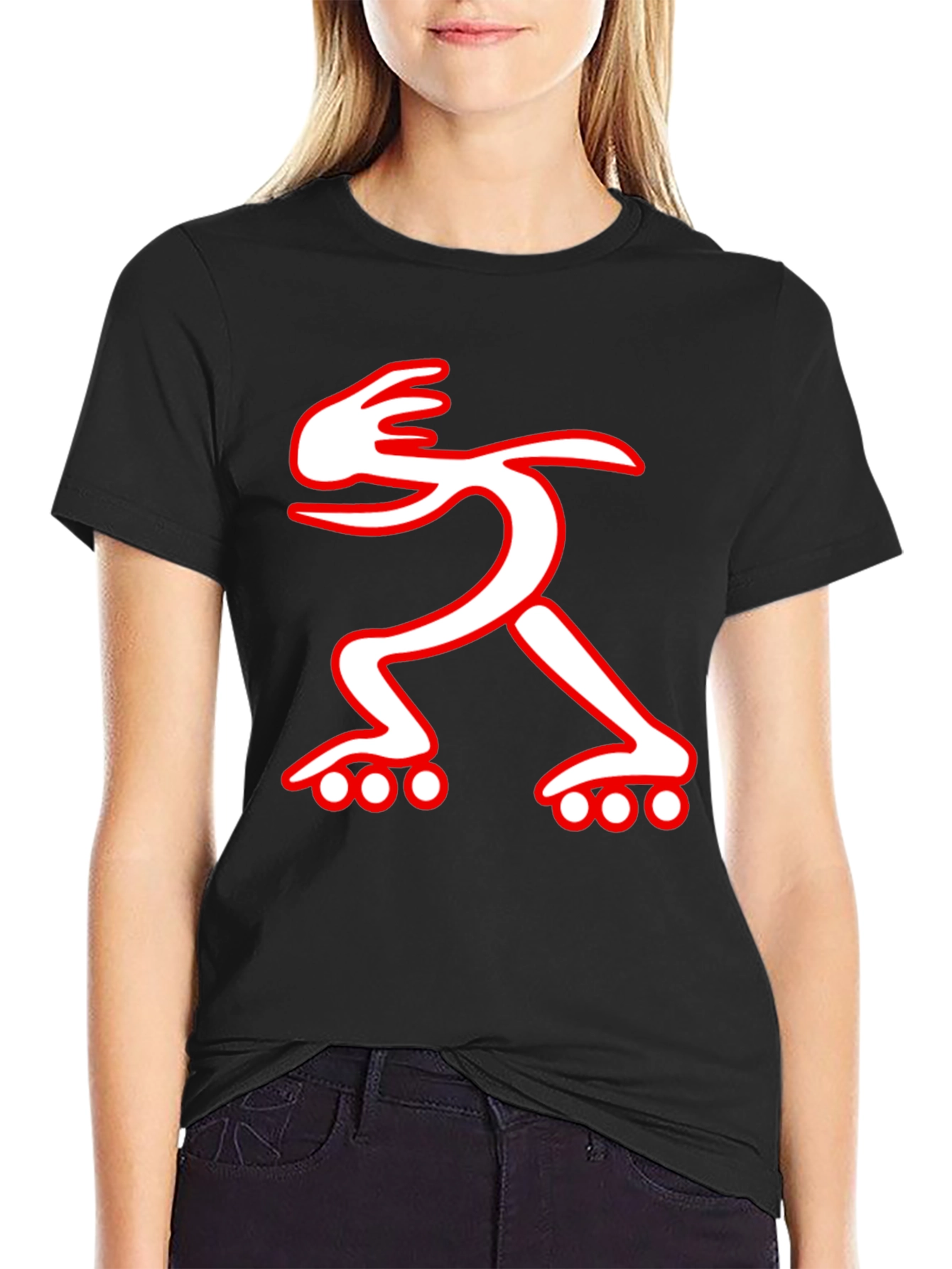 Black Graphic Tee: Rollerblade Dude