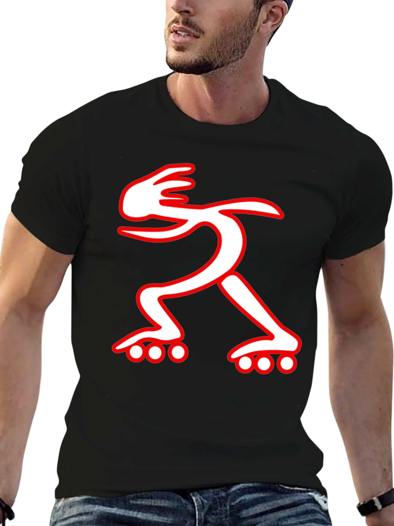 Black Graphic Tee: Rollerblade Dude