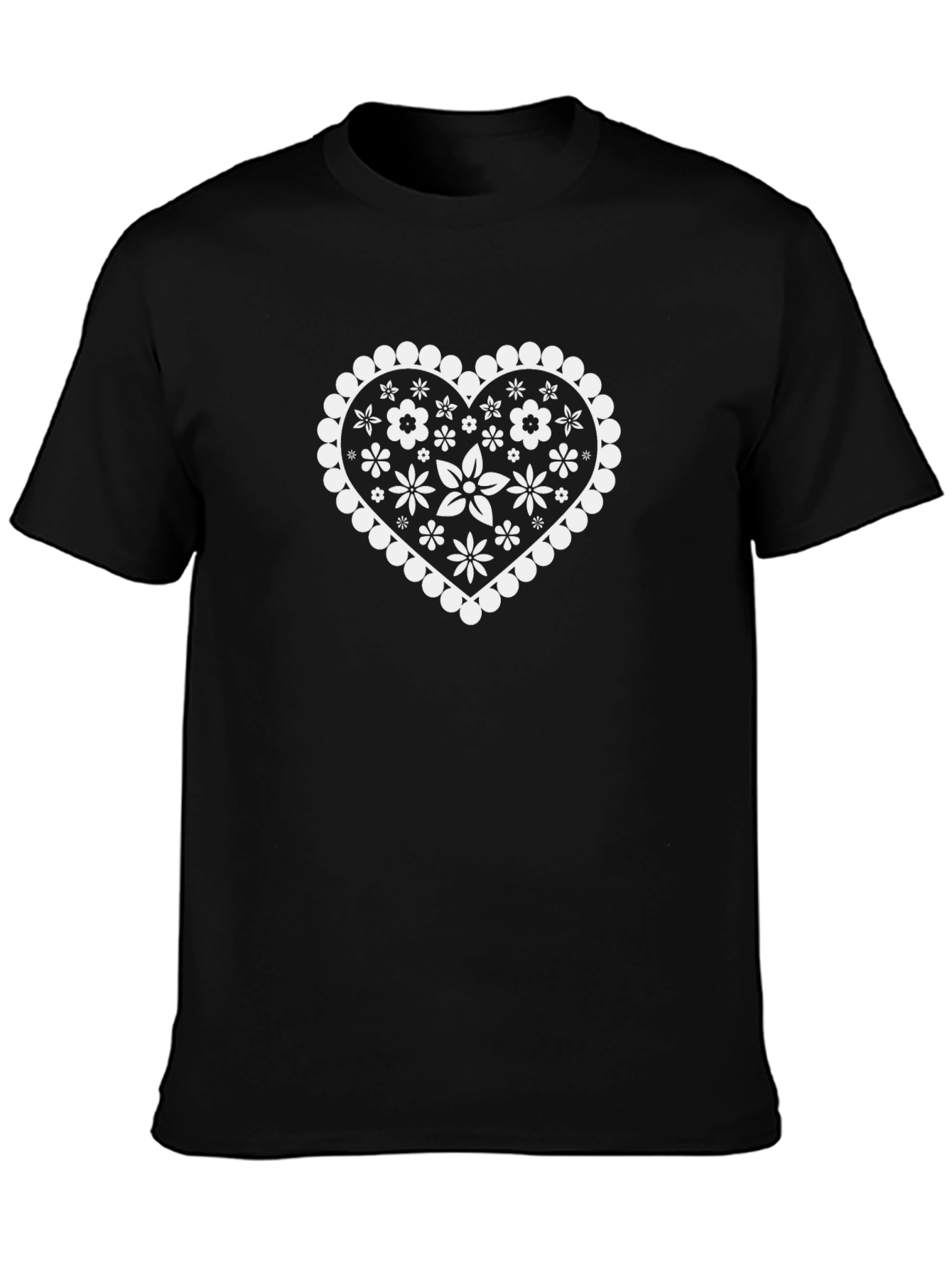 Floral Heart Graphic Tee - Black Cotton T-Shirt