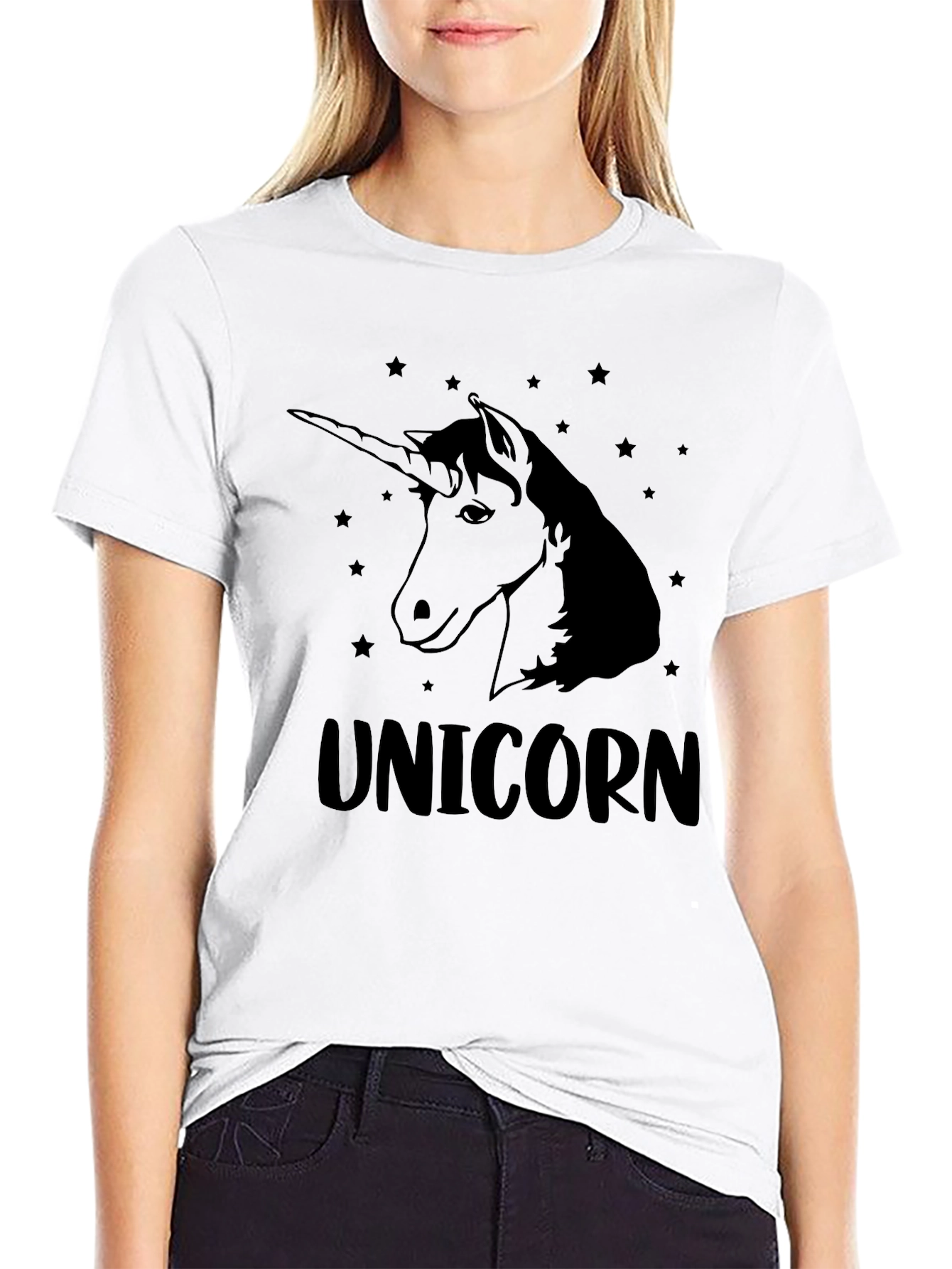 Unicorn Graphic Print Black T-Shirt