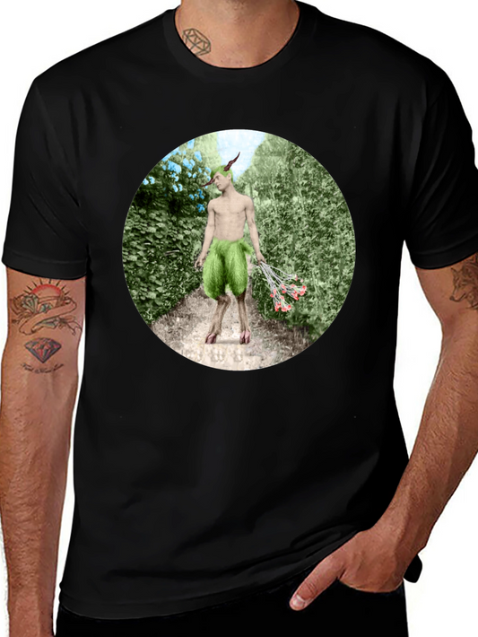 Faun in Garden Black T-Shirt