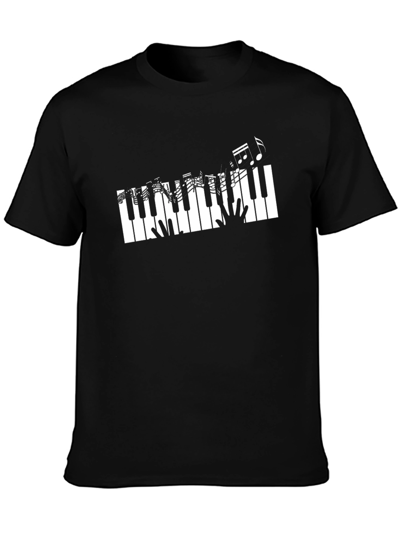 Piano Keys & Music Notes Graphic Black T-Shirt