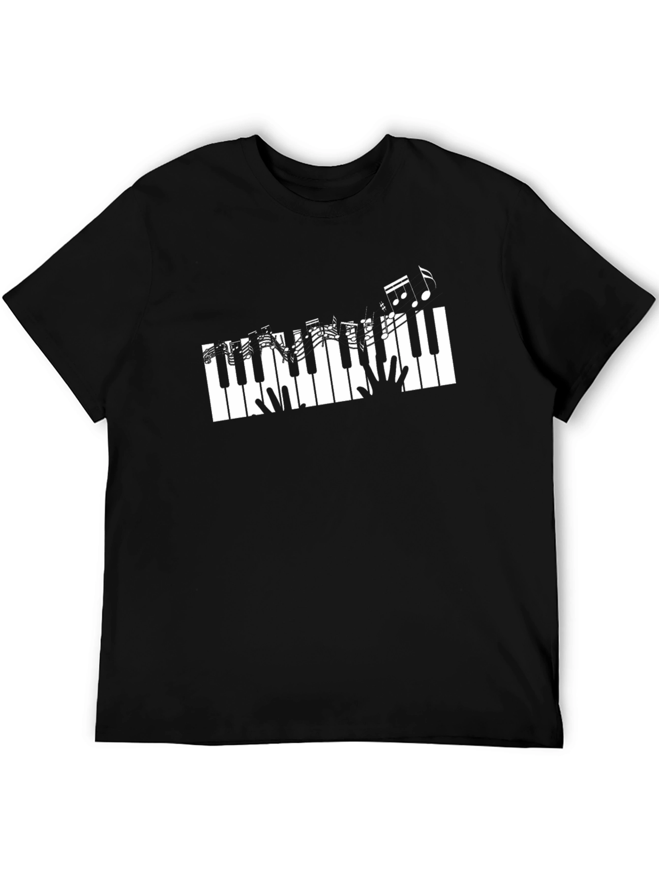 Piano Keys & Music Notes Graphic Black T-Shirt