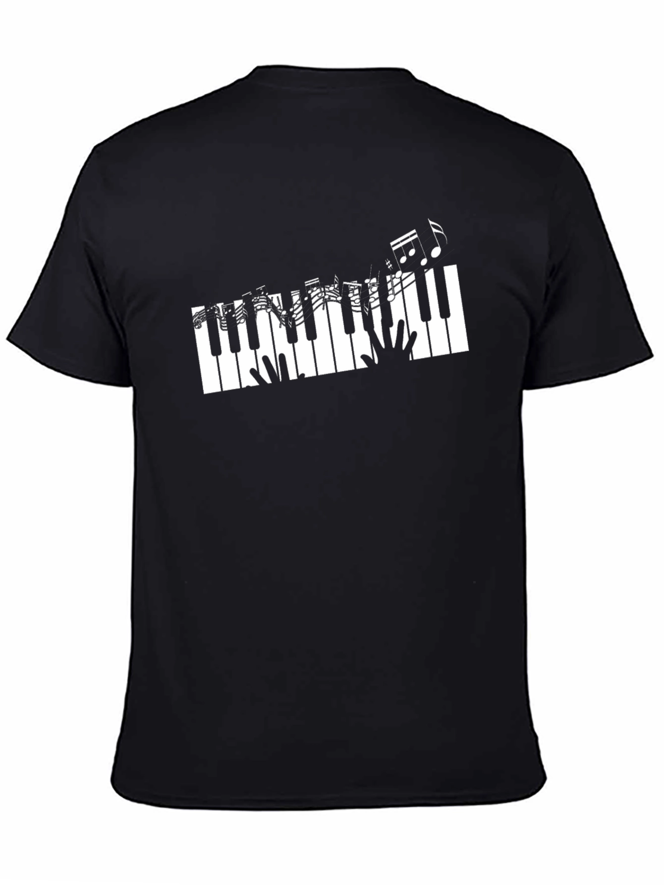 Piano Keys & Music Notes Graphic Black T-Shirt