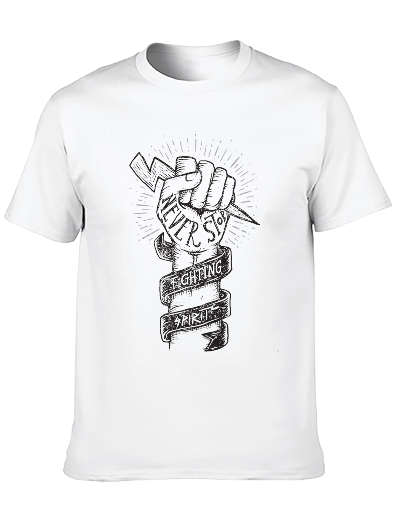 Fighting Spirit Graphic Print Black T-Shirt