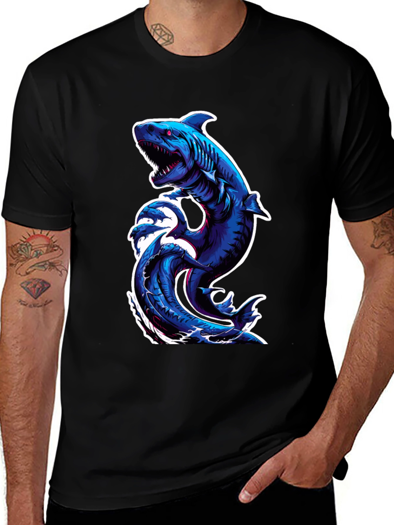 Shark Wave Graphic Tee - Black