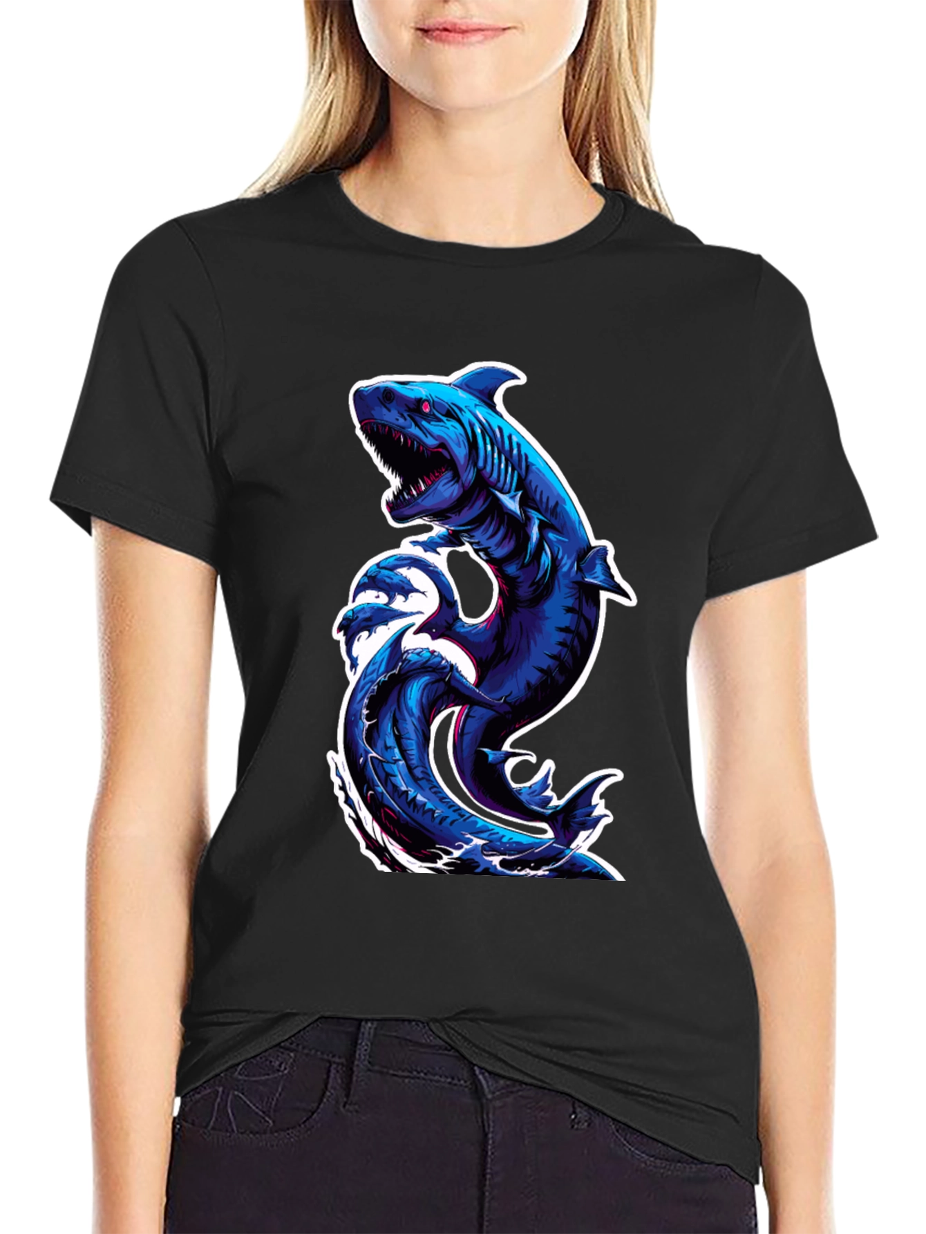 Shark Wave Graphic Tee - Black