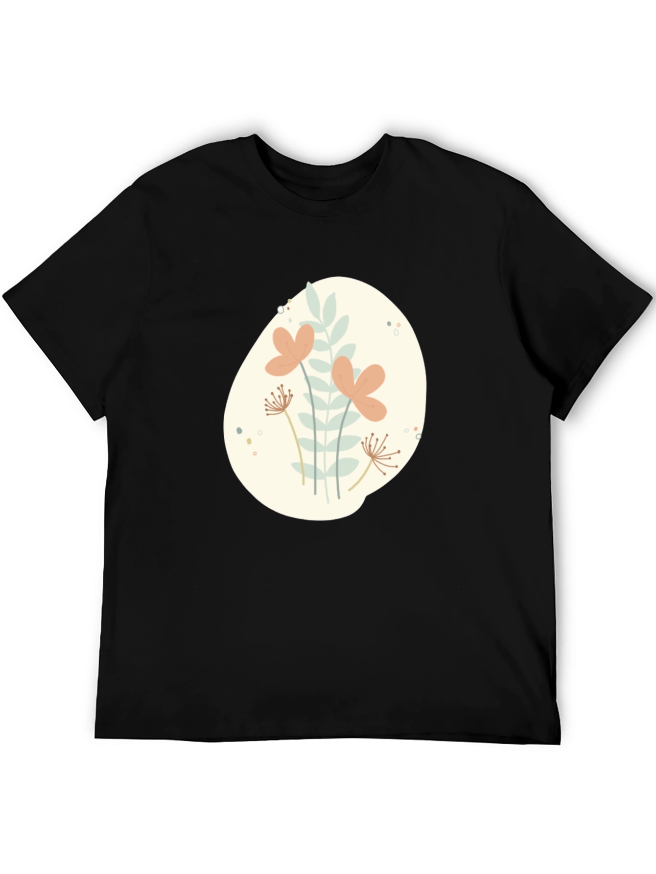 Floral Oval Graphic Print Black T-Shirt