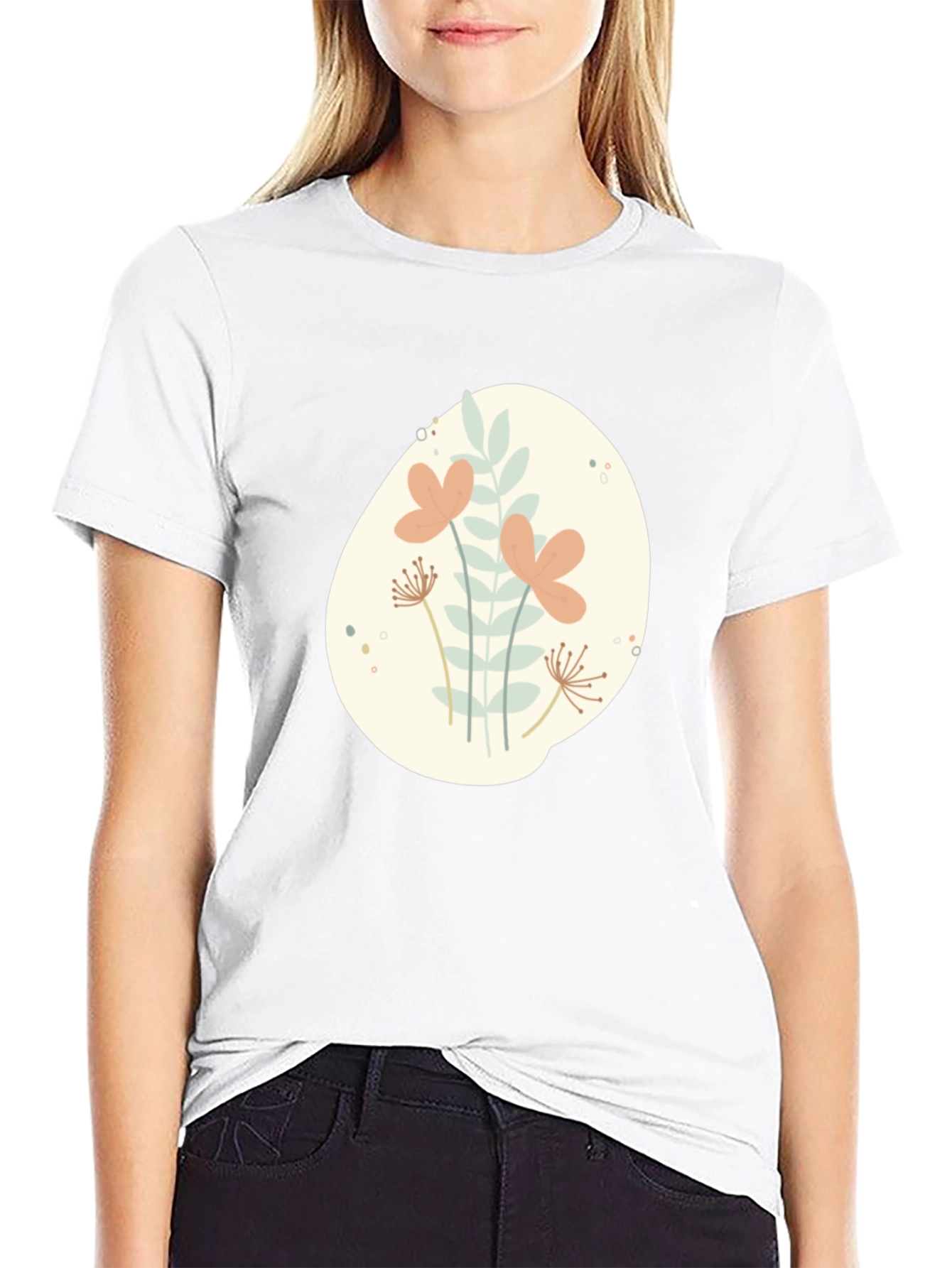 Floral Oval Graphic Print Black T-Shirt
