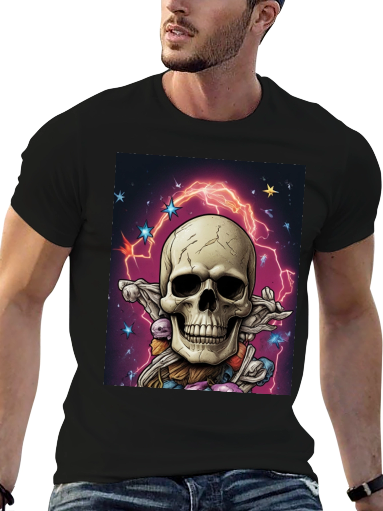 Skull & Lightning Black Graphic Tee