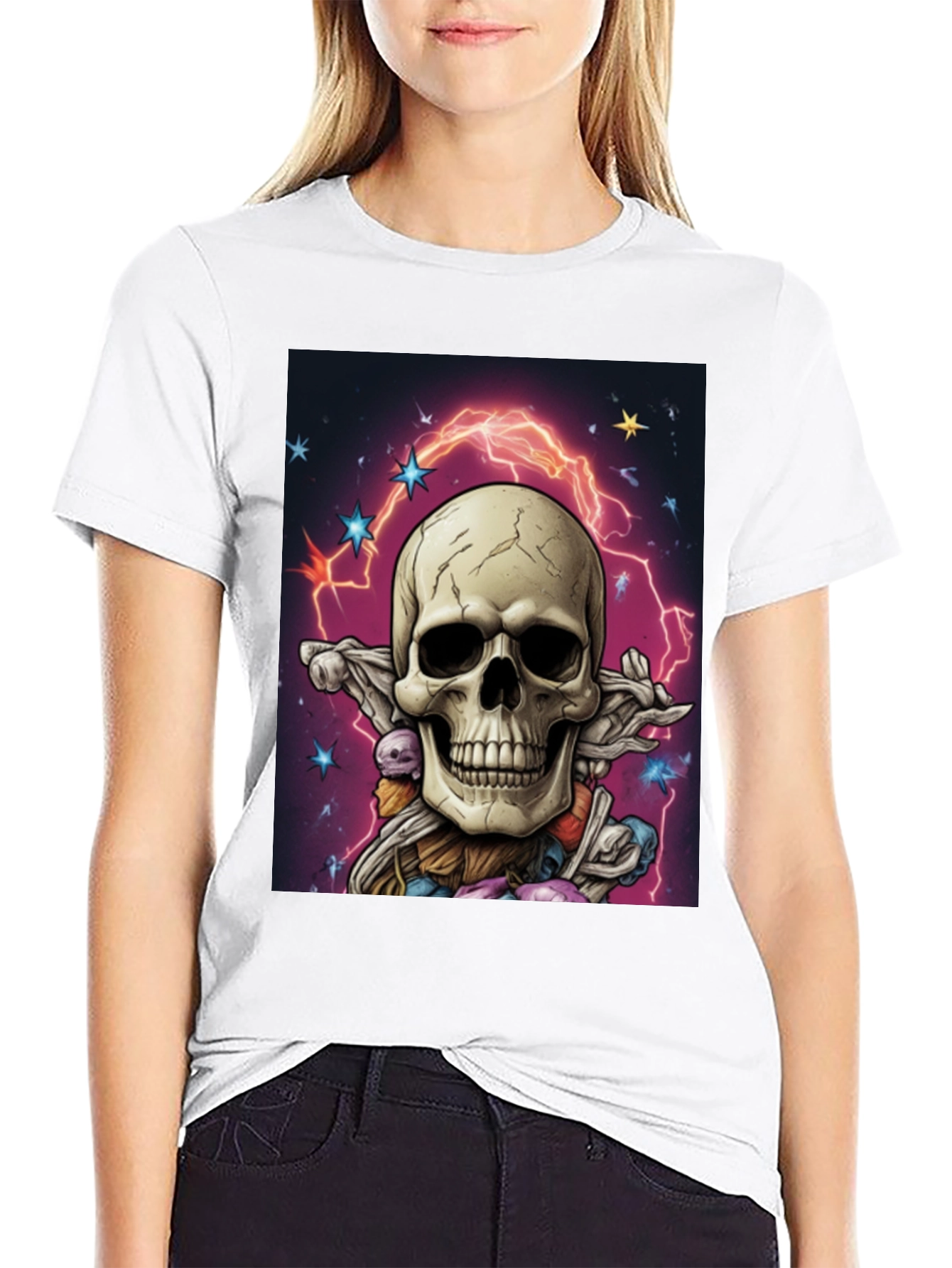 Skull & Lightning Black Graphic Tee