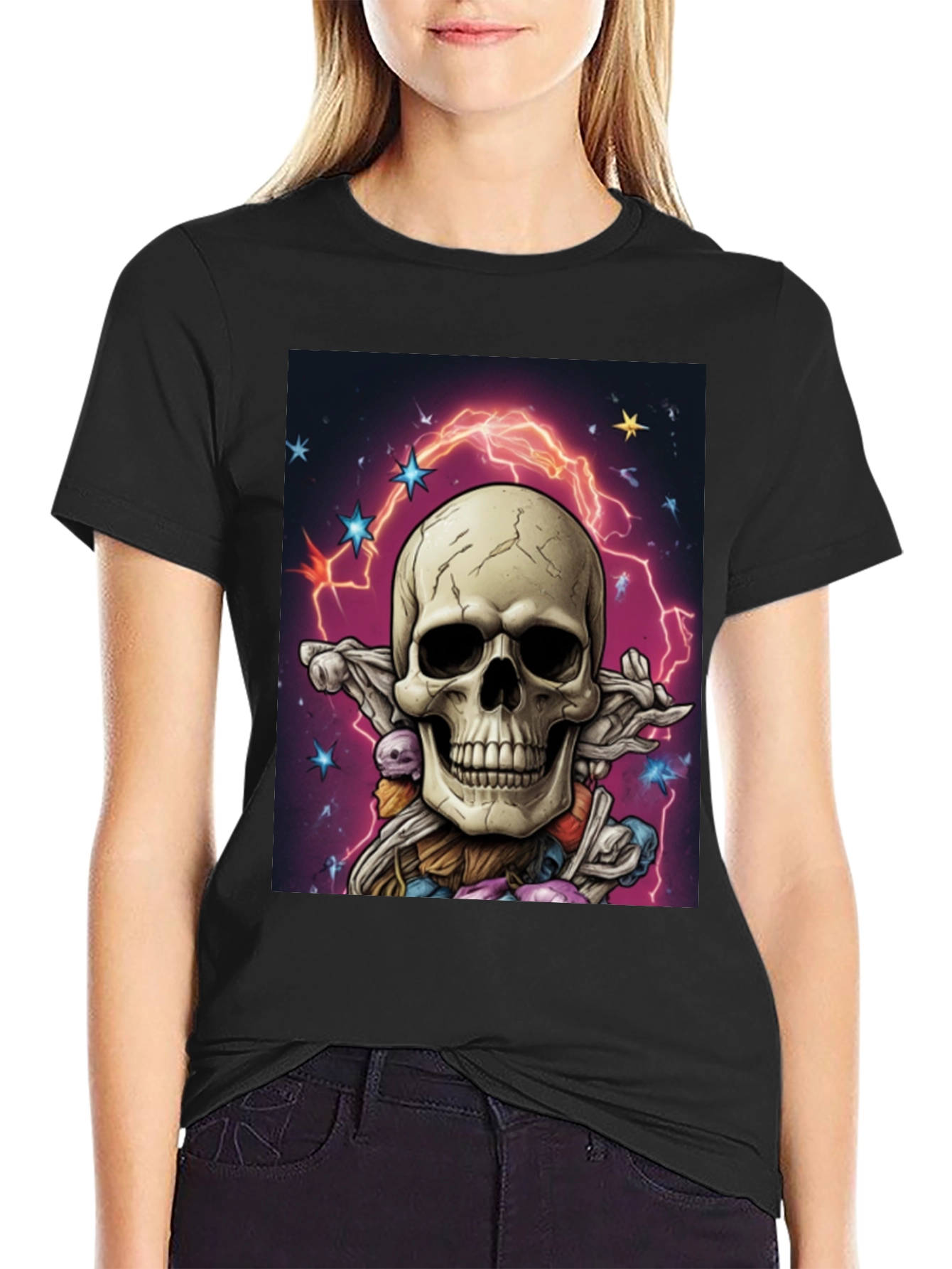Skull & Lightning Black Graphic Tee