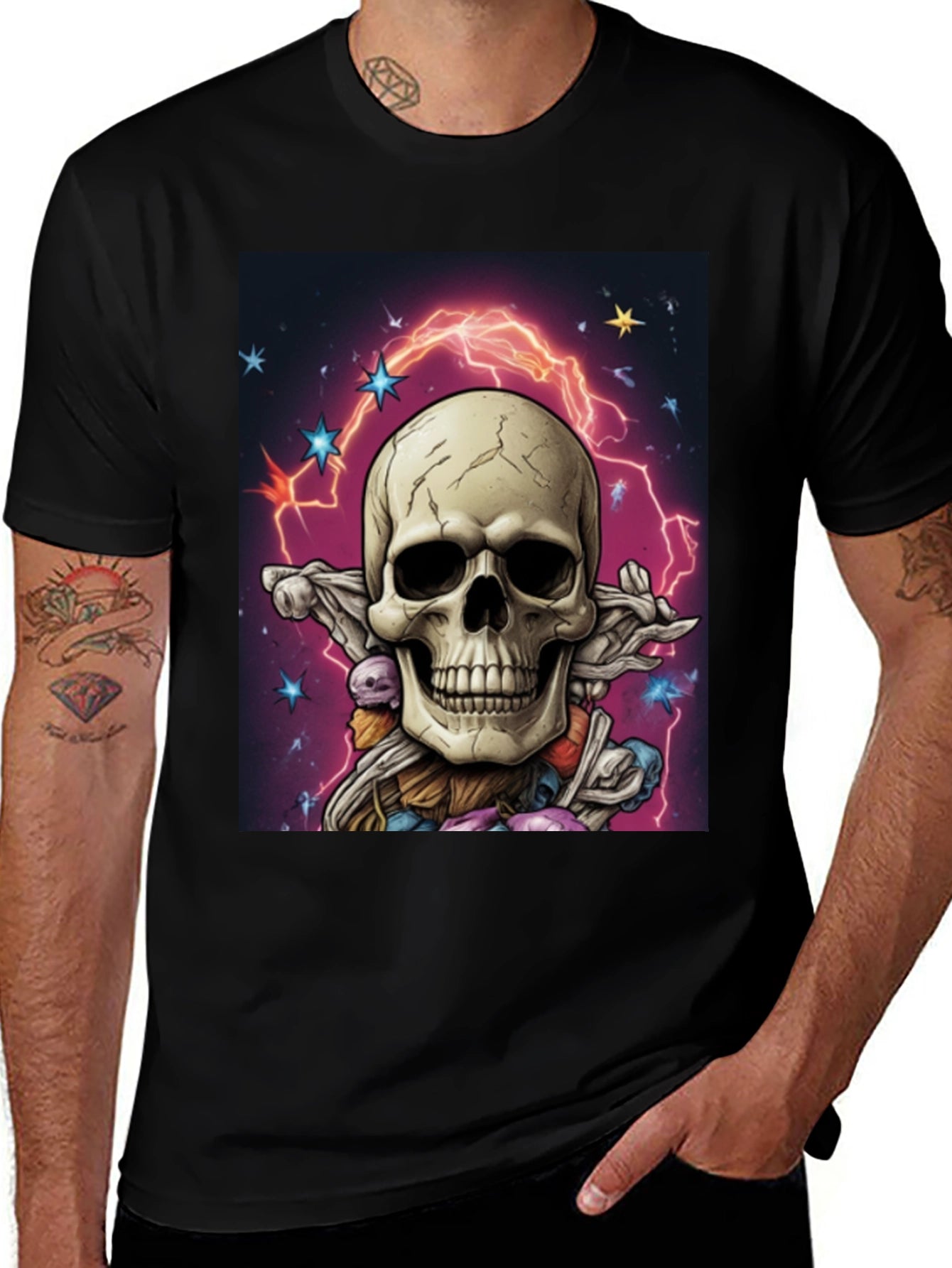 Skull & Lightning Black Graphic Tee