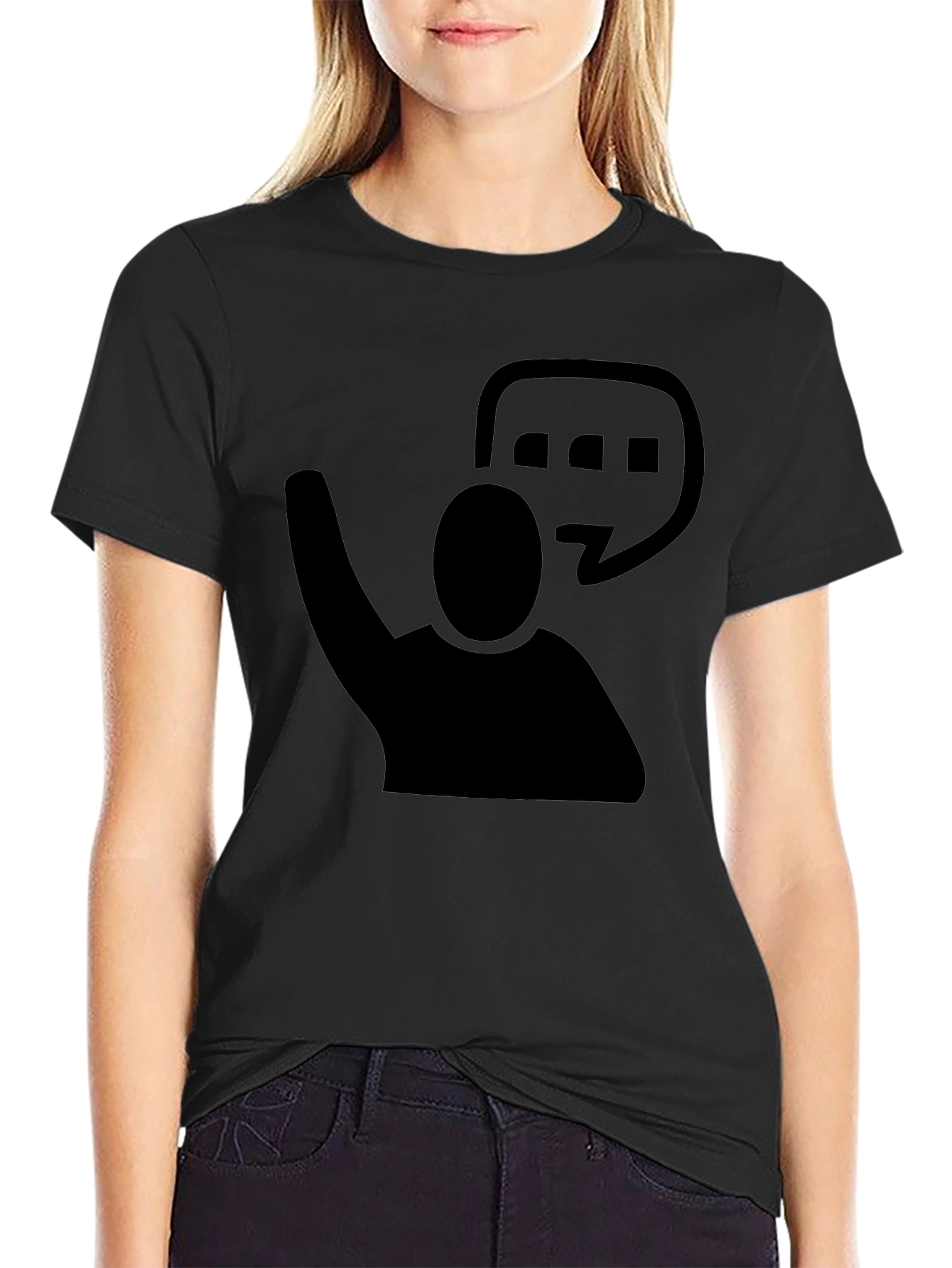 Black Graphic Tee - Raised Hand & Speech Bubble